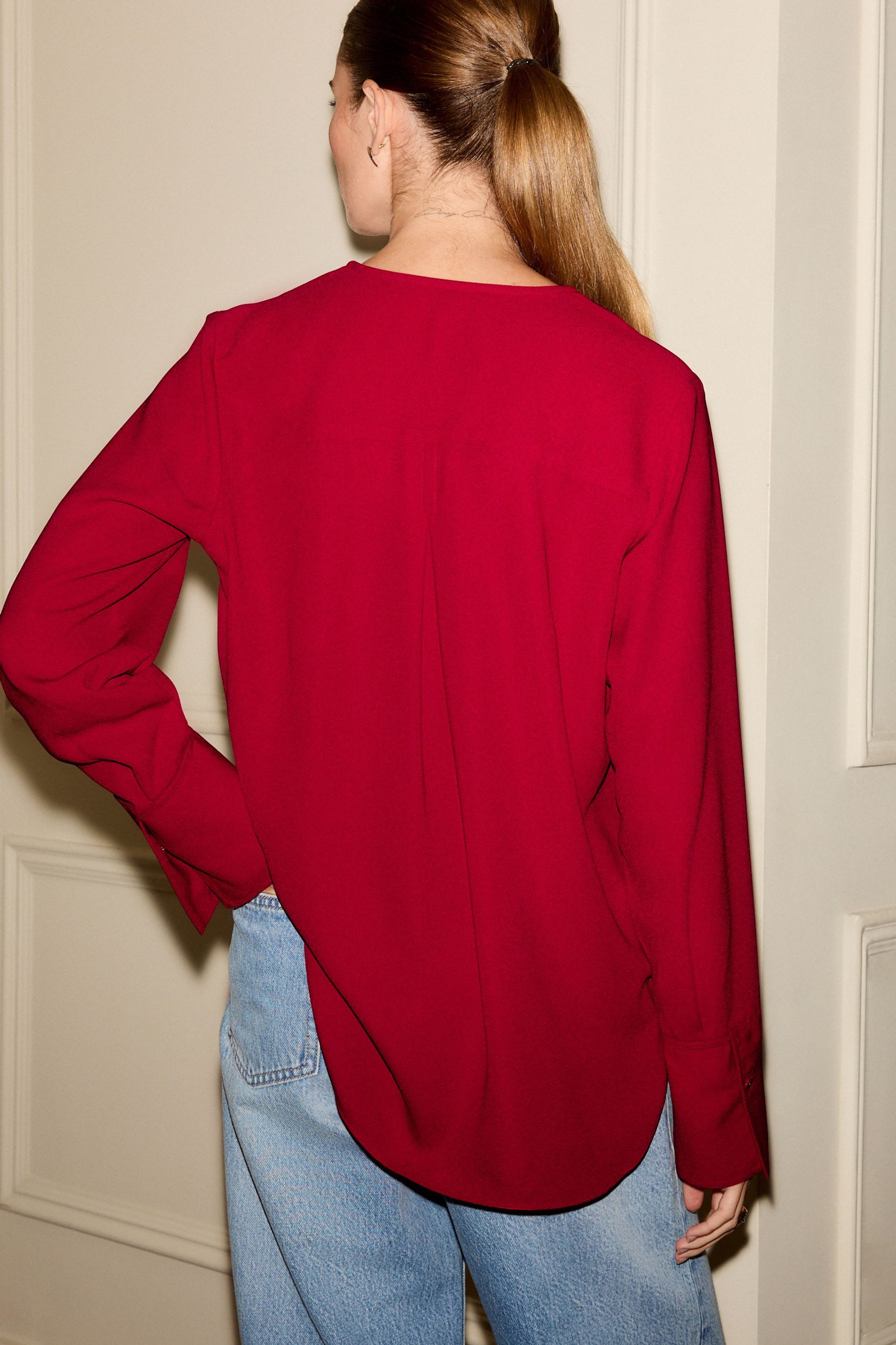 Next Langarmbluse Relaxed Fit Langärmlige Schlupfbluse V-Ausschnitt (1-tlg) günstig online kaufen