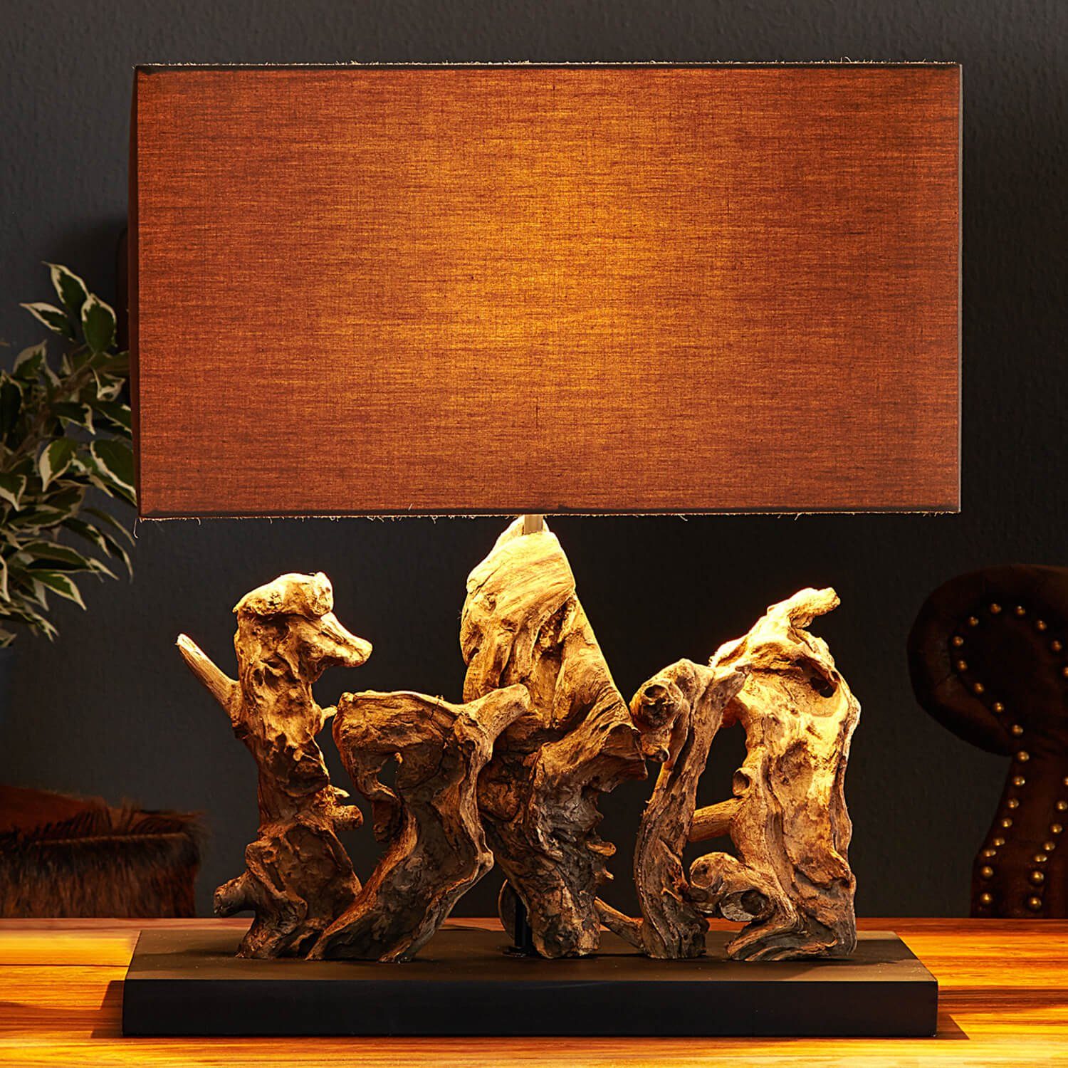 Licht-Erlebnisse Nachttischlampe GONI, ohne Leuchtmittel, Tischleuchte E27  50 cm Braun Natur Holz Modern Beleuchtung | Deckenstrahler