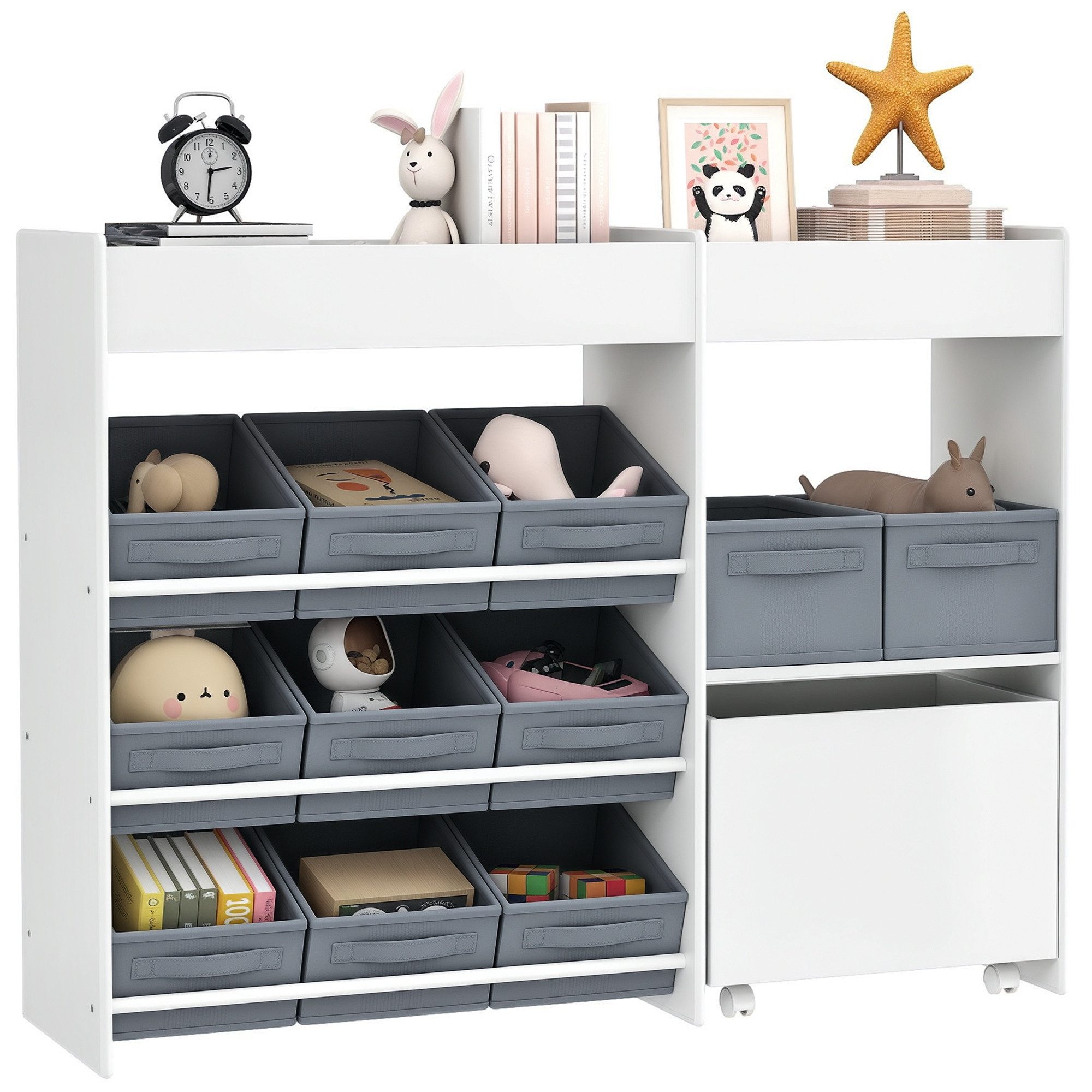 BlingBin Kinderregal Kinder-Aufbewahrungsregal Bücherregal für Kinder Spielzeug-Organizer, 1er Set 1-tlg., mit 11 Aufbewahrungsboxen, 3 Stickern für Kinderzimmer, Kindergarten