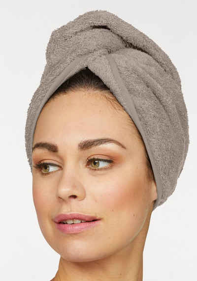 my home Turban-Handtuch Juna, Turban (2 Stück), 100% Baumwolle, Walkfrottee (2-St), mit Knopfverschluss am Hinterkopf, einfarbiges Haar-Handtuch