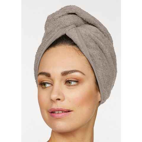 my home Turban-Handtuch Juna, Turban (2 Stück), 100% Baumwolle, Walkfrottee (2-St), mit Knopfverschluss am Hinterkopf, einfarbiges Haar-Handtuch