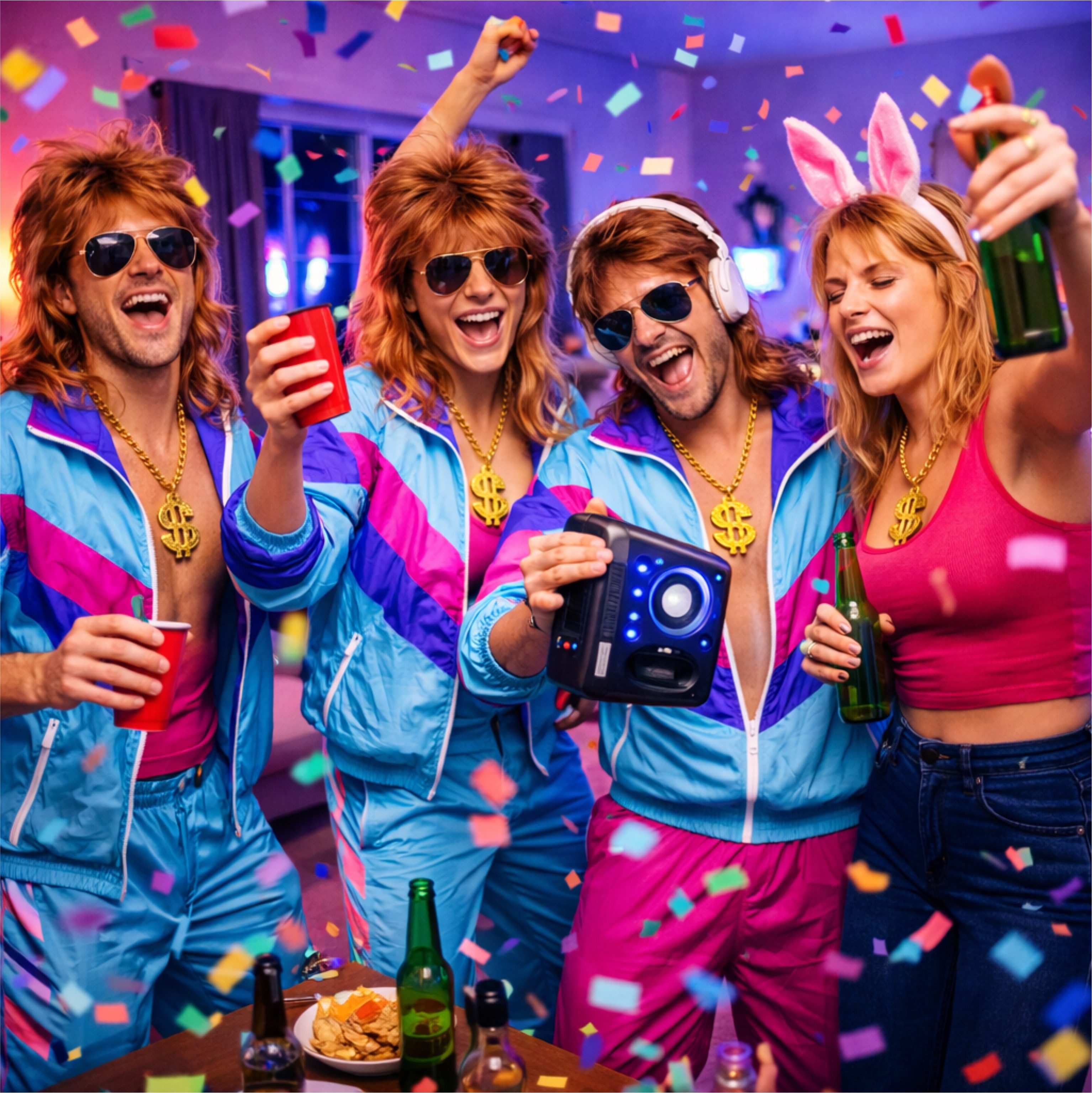 Costumed Kostüm Vokuhila 4-in-1 Set – Markantes Kostümzubehör für Retro-Partys