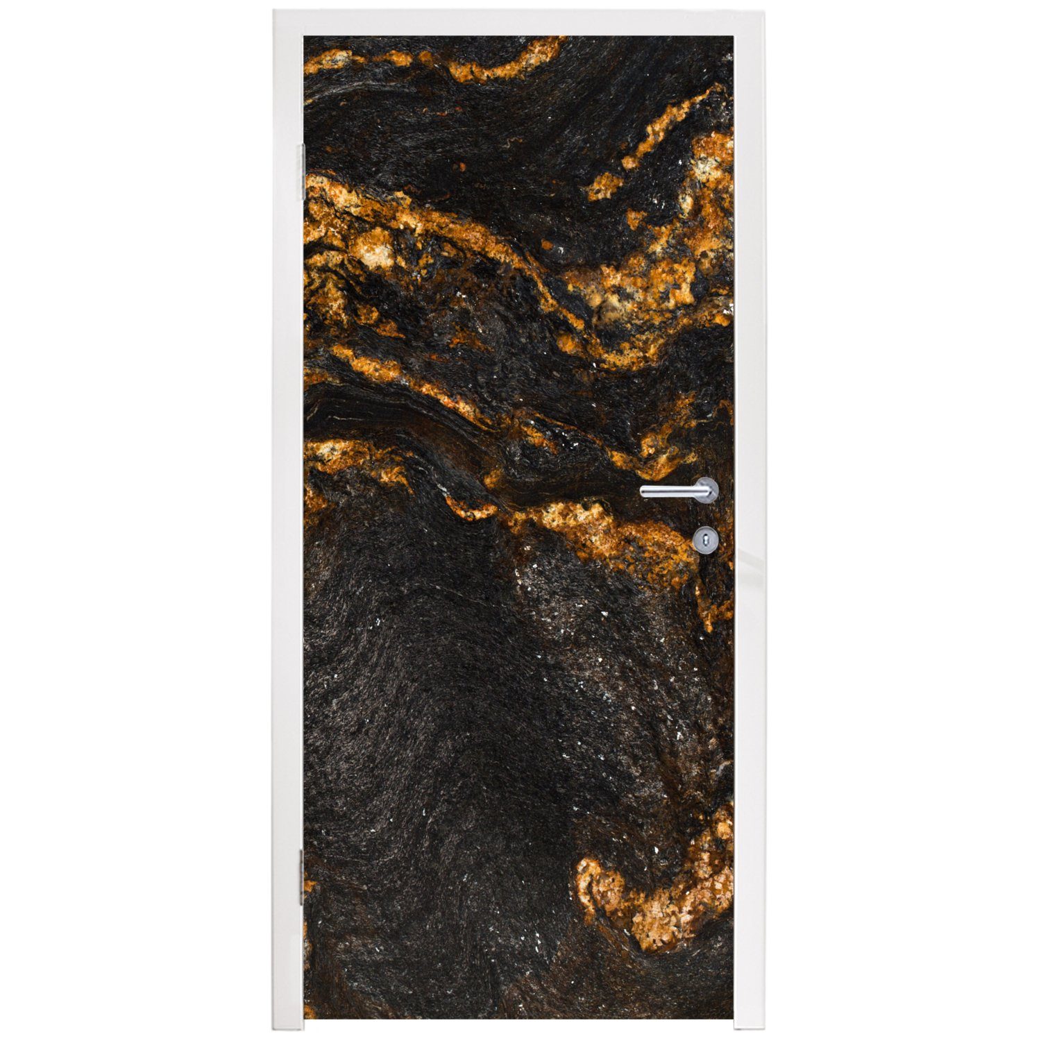 Marmoroptik 75x205 St), Tür, Türtapete - - Marmor Türaufkleber, MuchoWow Fototapete Luxus, cm Limette Matt, - - für bedruckt, - Gold Schwarz (1