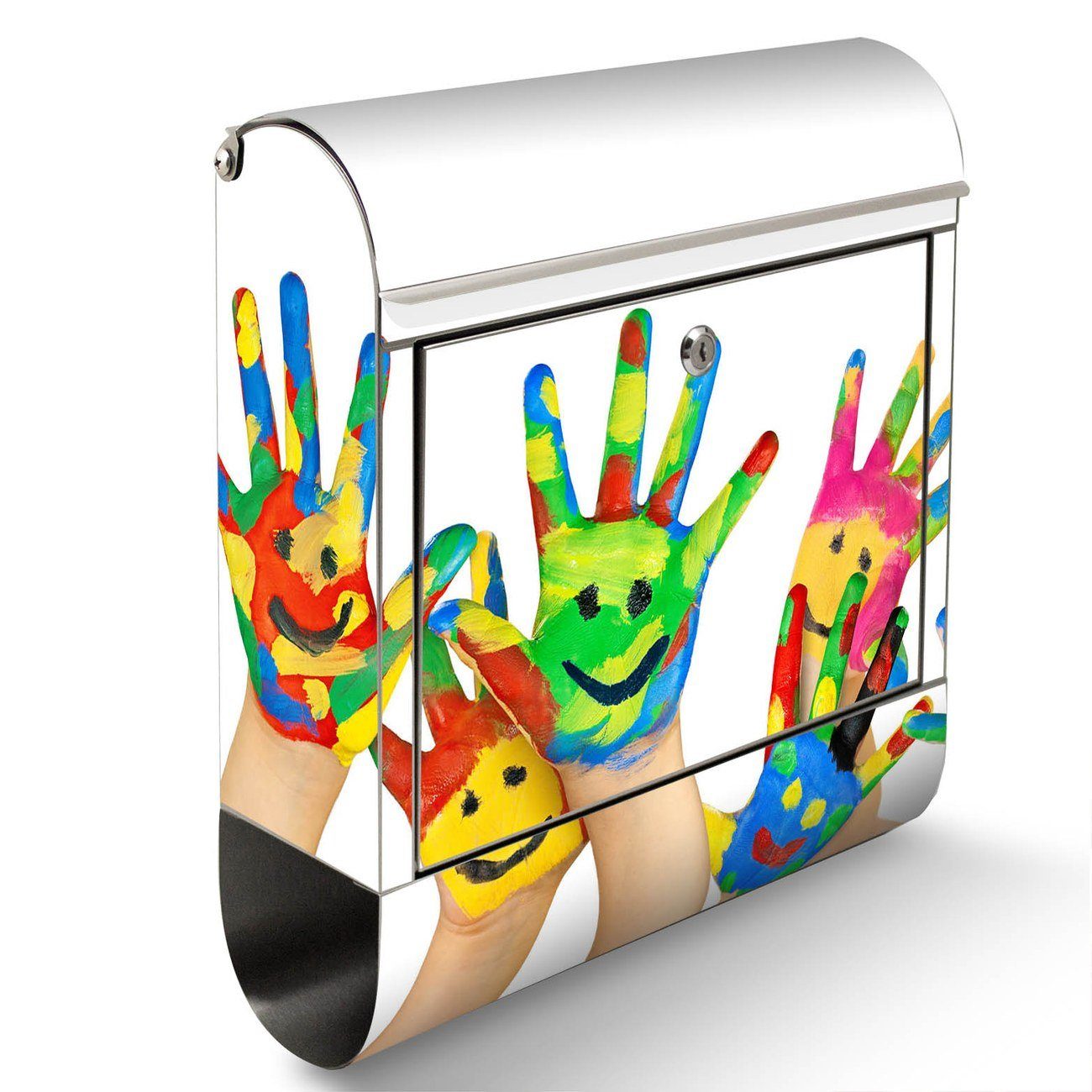 banjado Wandbriefkasten Edelstahl Happy Hands x12cm (Wandbriefkasten 38 Zeitungsfach), x 42,5 mit groß