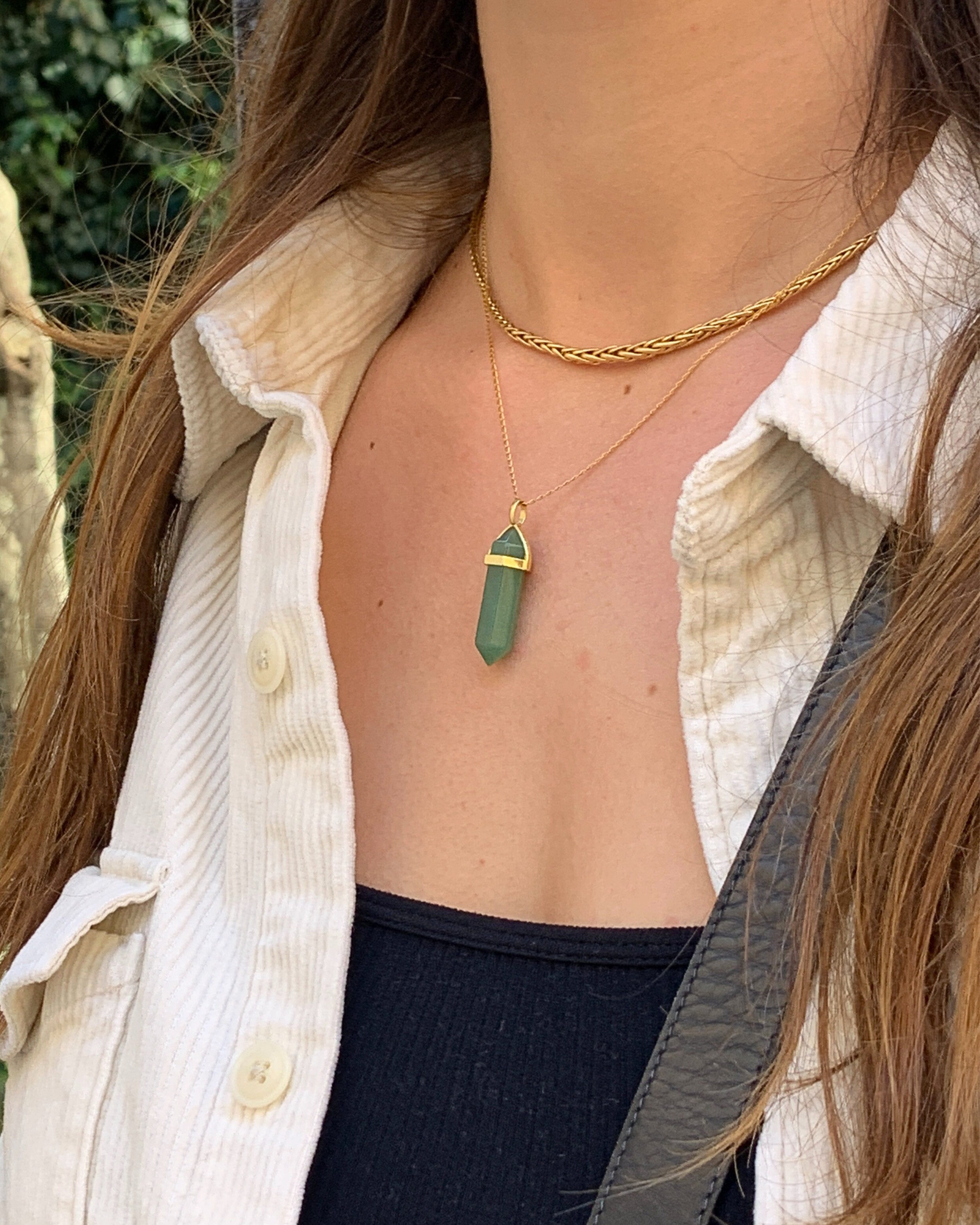 LAVISA Kette mit Anhänger Edelstein Halskette Obelisk gold Naturstein Kristall