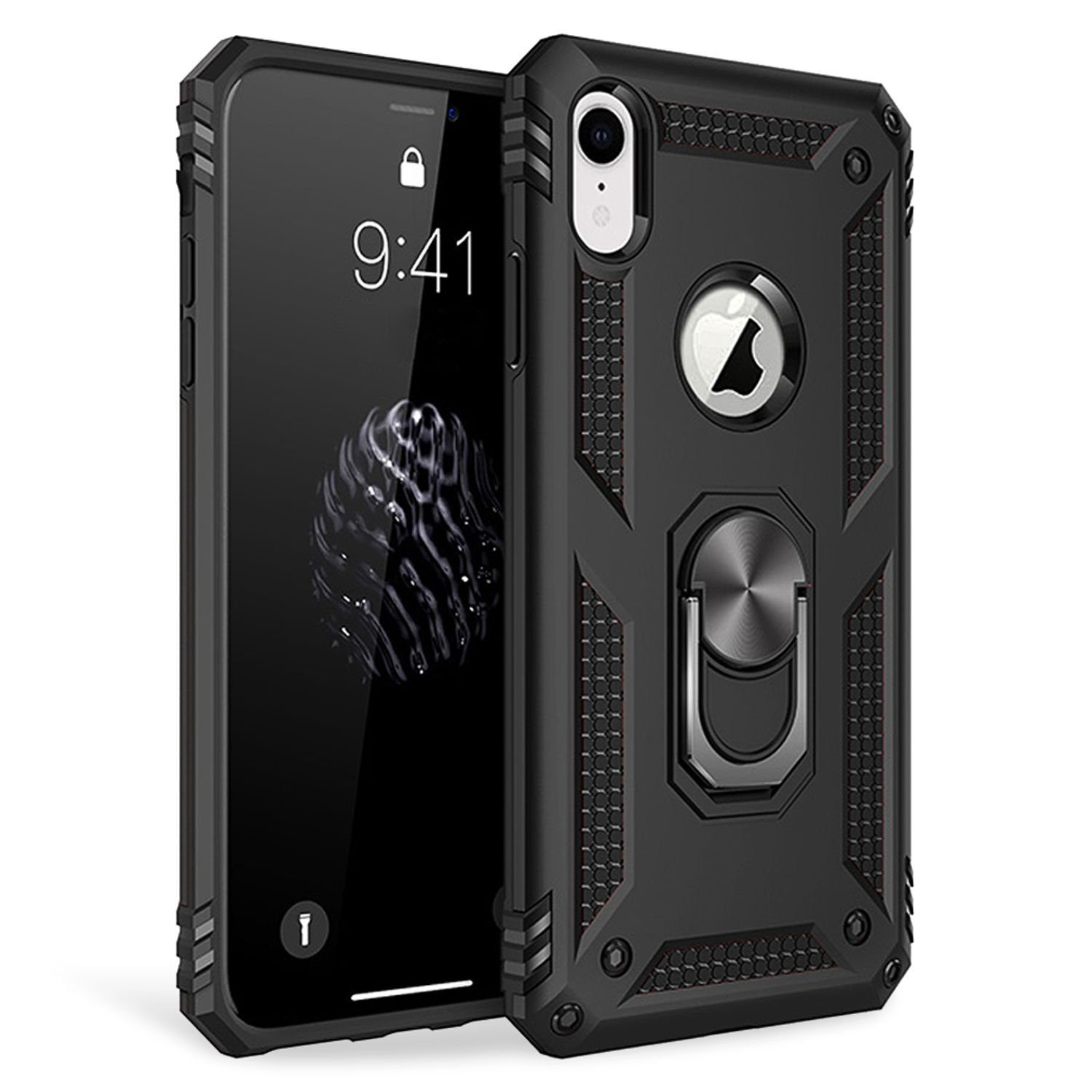 Nalia Smartphone-Hülle Apple iPhone XR, Outdoor Military Style Hülle mit Ring / Extrem Schützend / Panzer Case