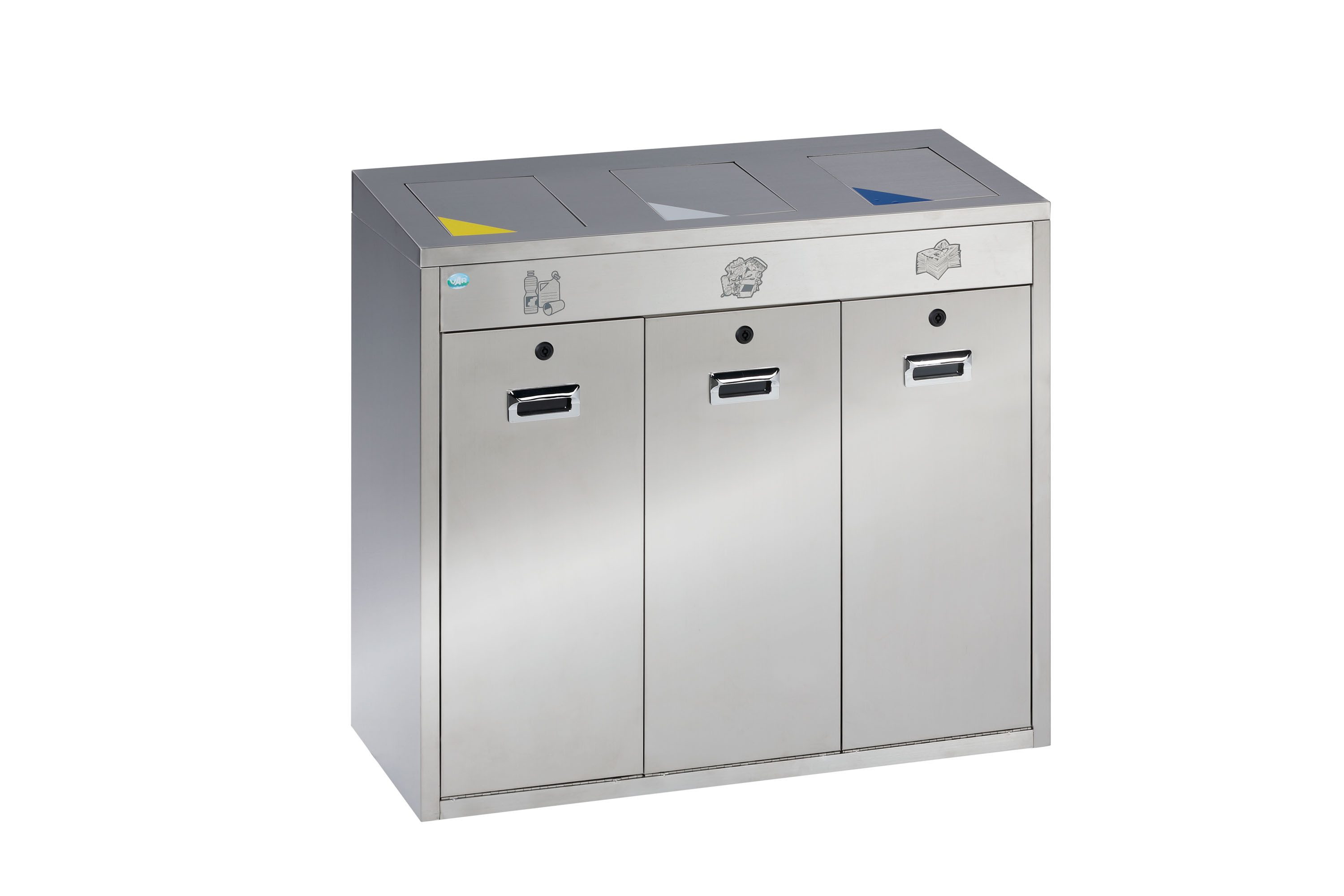 Mülleimer Wertstoffsortiersystem 3 Einwurfklappen 144L 92x100x43cm Edelstahl