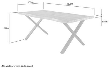 Jockenhöfer Gruppe Esstisch Marita, 180x100 cm geschwungene Baumkantenoptik und schwarzes Untergestell