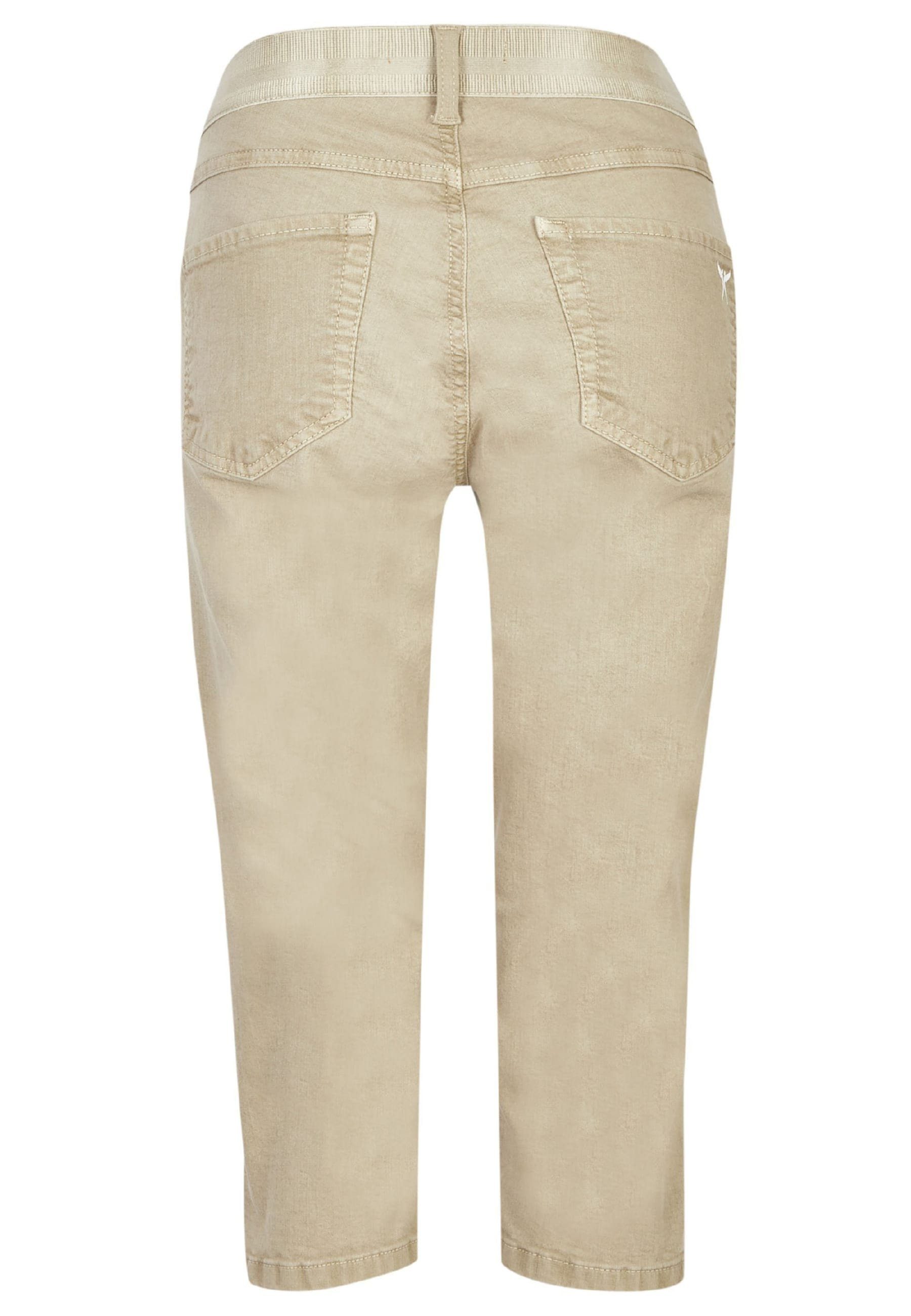 ANGELS Slim-fit-Jeans Jeans OSFA Capri Denim mit khaki mit Coloured Label-Applikationen