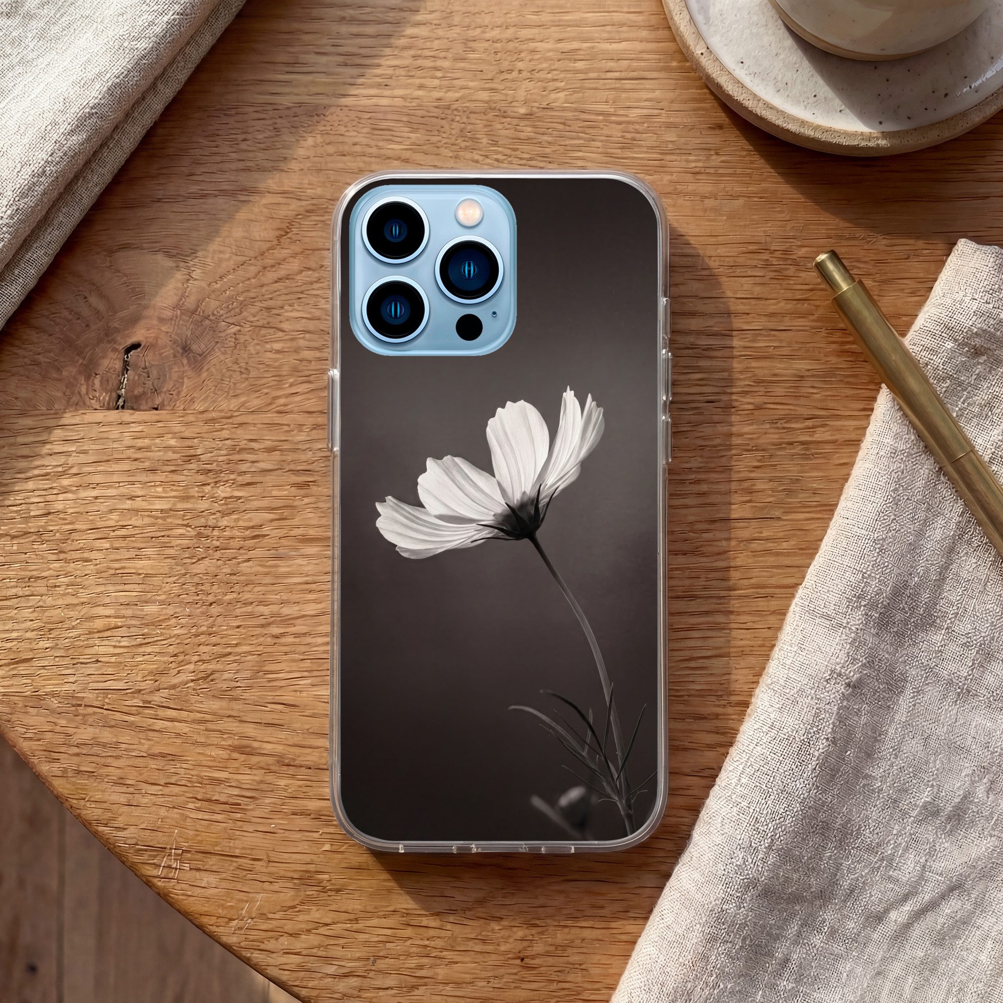 MuchoWow Handyhülle für Apple iPhone 13 Pro Max Blume - Minimalistisch - Schwarz - Weiß, Smartphone-Bumper, Print, Handy Schutzhülle Dünn