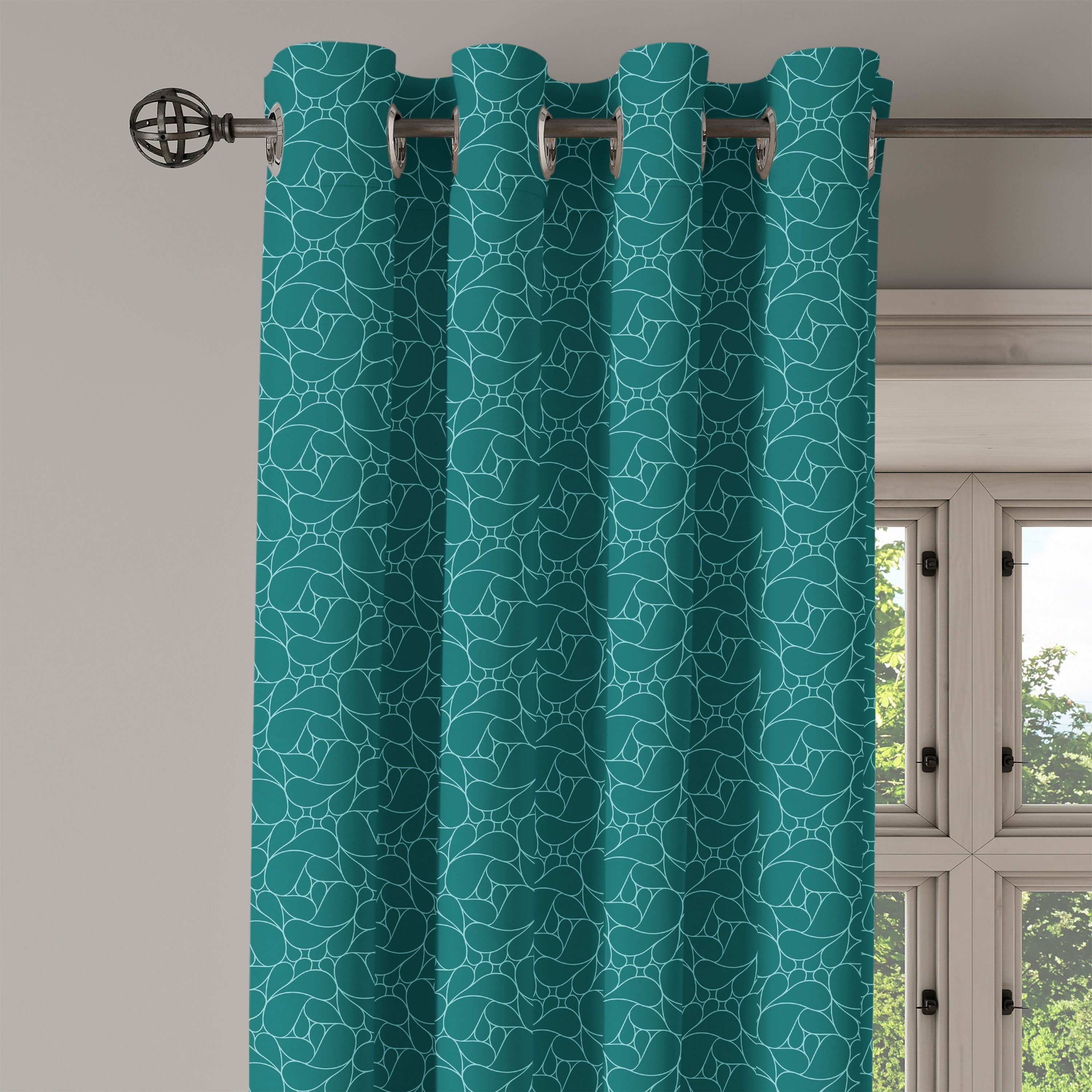 Abstrakt Abakuhaus, Modern Wohnzimmer, Kunst Gardine Dekorative Line für 2-Panel-Fenstervorhänge Teal Schlafzimmer