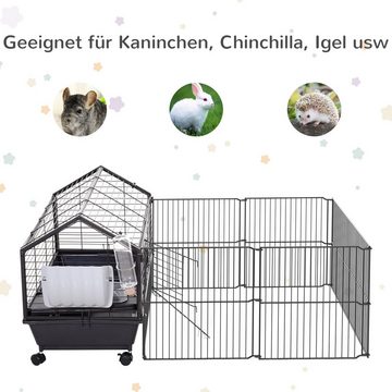 PawHut Kleintierkäfig mit Freigehege inkl. Zubehör 4 Rollen Kleintier mit Garten Metall, 88L x 128.5B x 56H cm