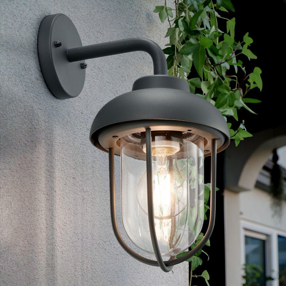 etc-shop Außen-Wandleuchte, Wandleuchte Außen Lampe Gartenlampe Strahler Hof Laterne ALU Glas Anthrazit