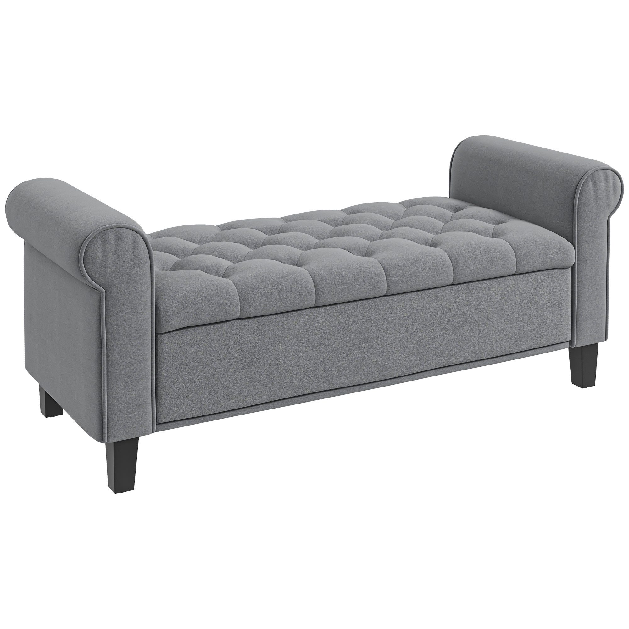 REDOM Polsterbank Graue Samtbank 126x48,5x47 cm mit Stauraum, belastbar bis 120 kg (Packung, 1-St., Vielseitig als Bettbank, Flurbank & Schuhbank nutzbar), Weich gepolsterte Sitzgelegenheit für Eingangsbereich & Wohnzimmer