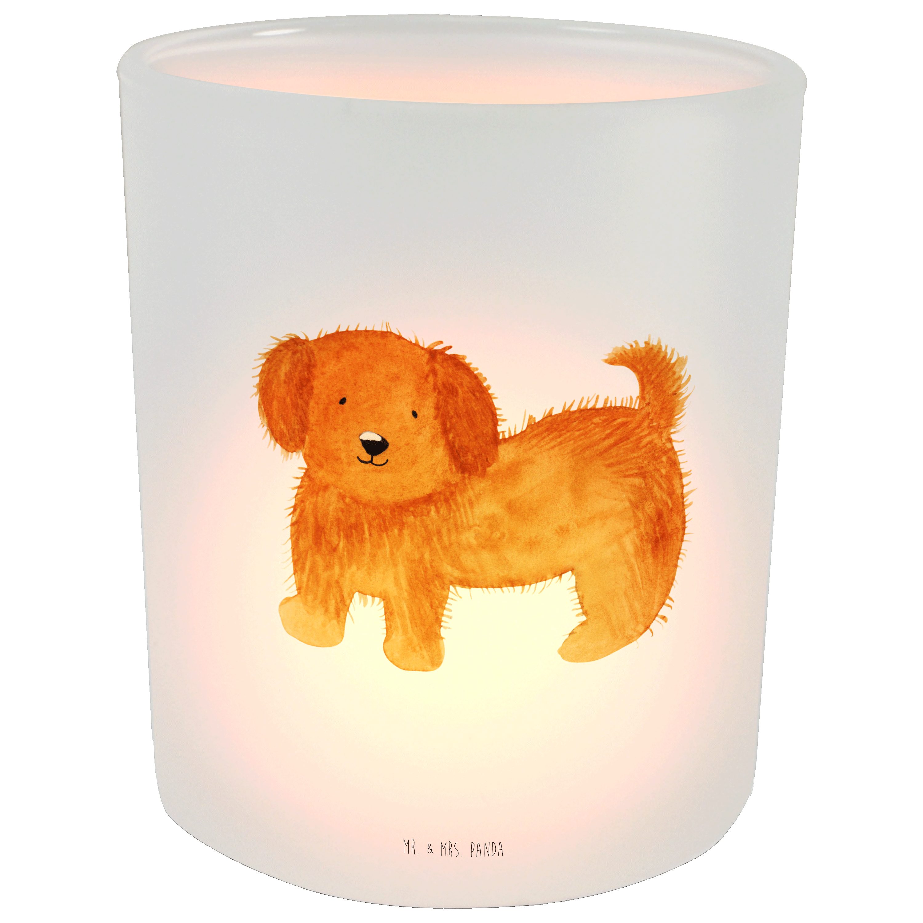 Mr. & Mrs. Panda Windlicht Hund flauschig - Transparent - Geschenk, Hundemama, Teelichtglas, Ker (1 St)