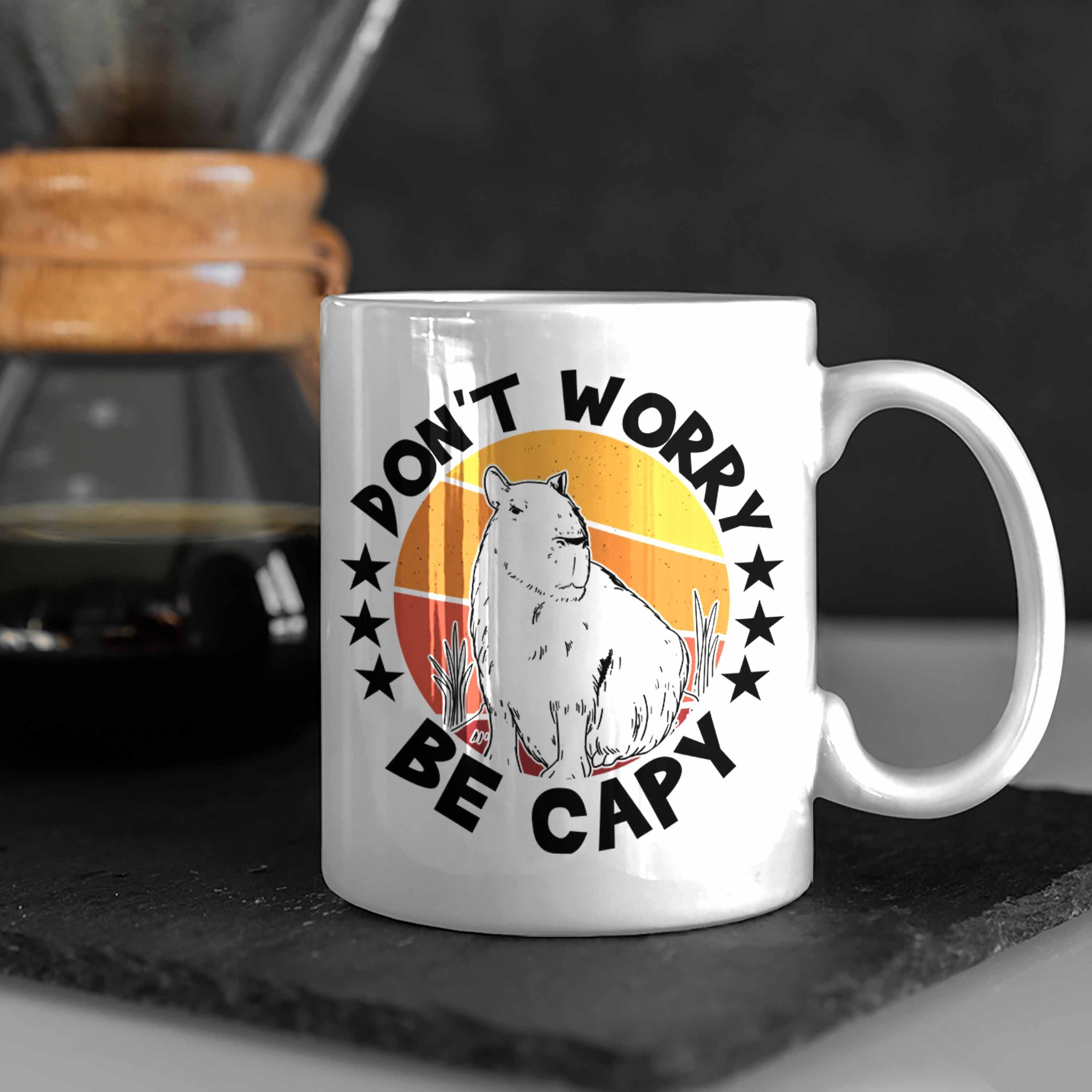 Trendation Tasse Capybara Kaffeetasse Tier Tasse für Don't Capyb Be Worry Weiss Geschenk Capy