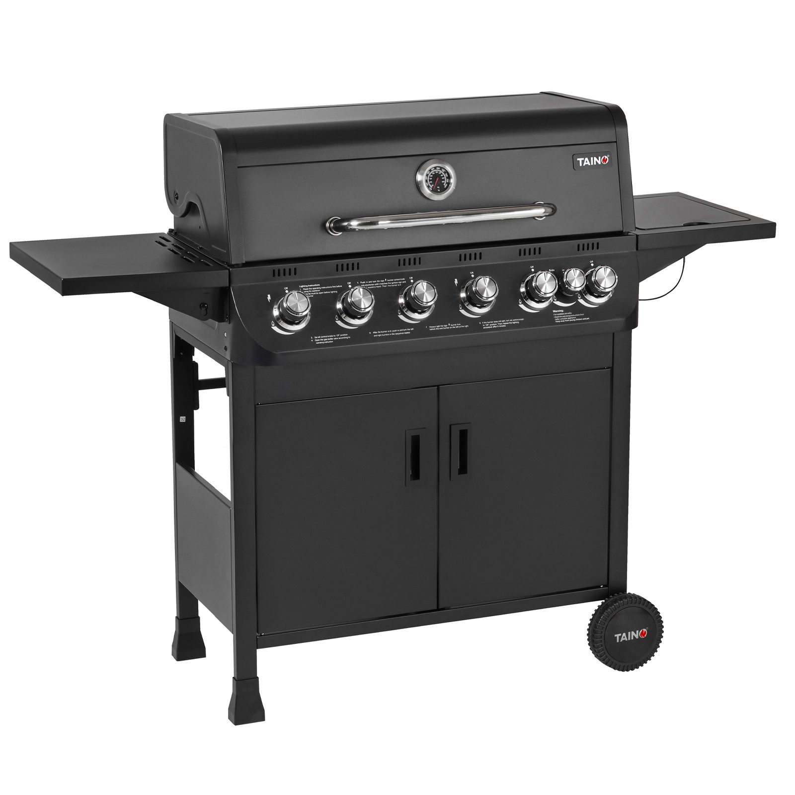 TAINO Gasgrill BRANDO, 6 Brenner Gasgrill, Seitenkocher, Hauptbrenner Edelstahl, Thermometer