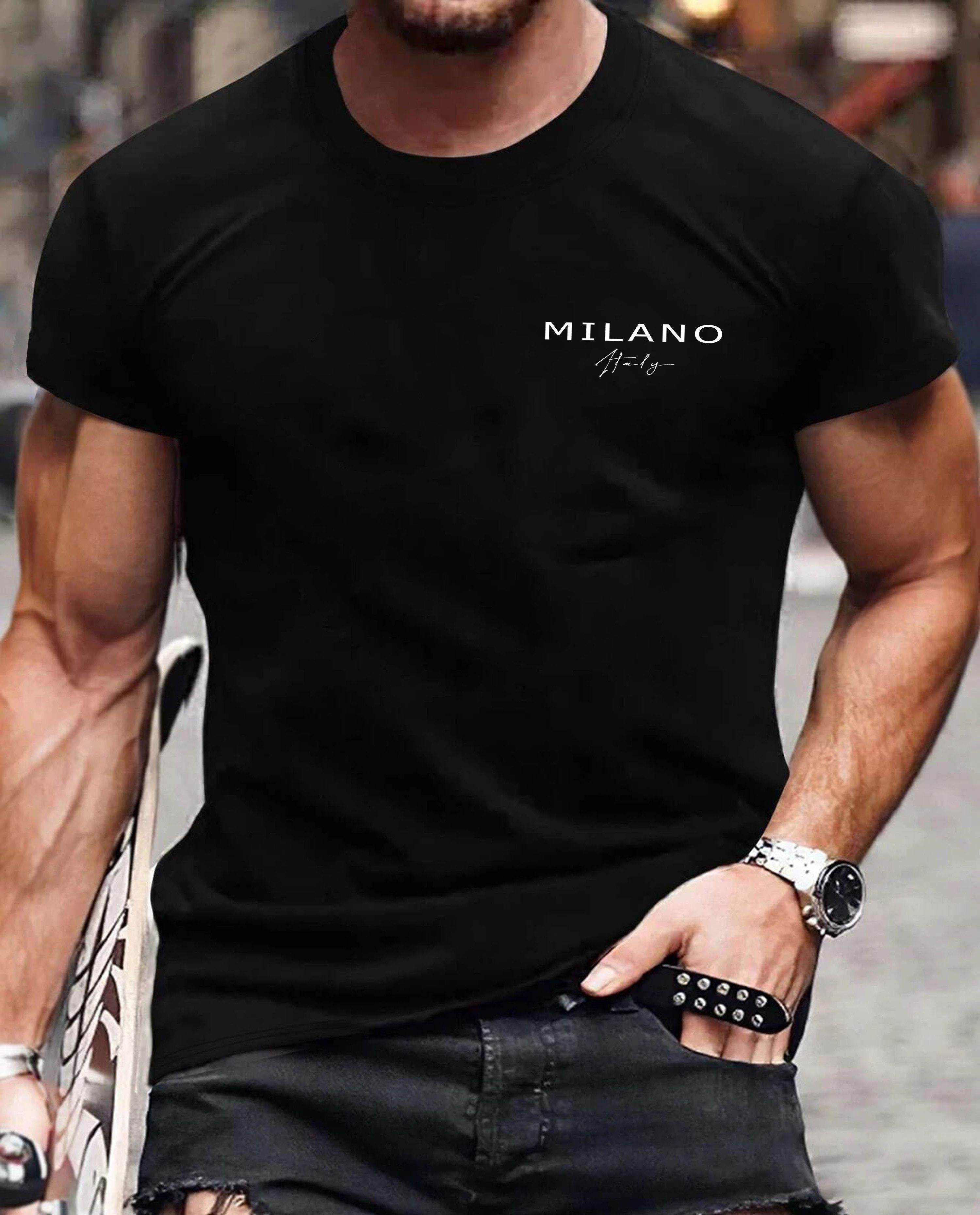RMK T-Shirt Herren Shirt Rundhals Basic "Milano Italia" aus Baumwolle