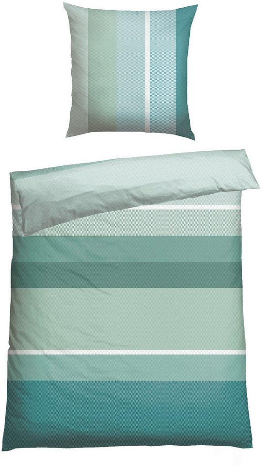 Schiesser Bettwäsche Endy Stripes aus weicher Baumwolle mit großen und kleinen Streifen, Renforcé, 2 teilig, Made in Green