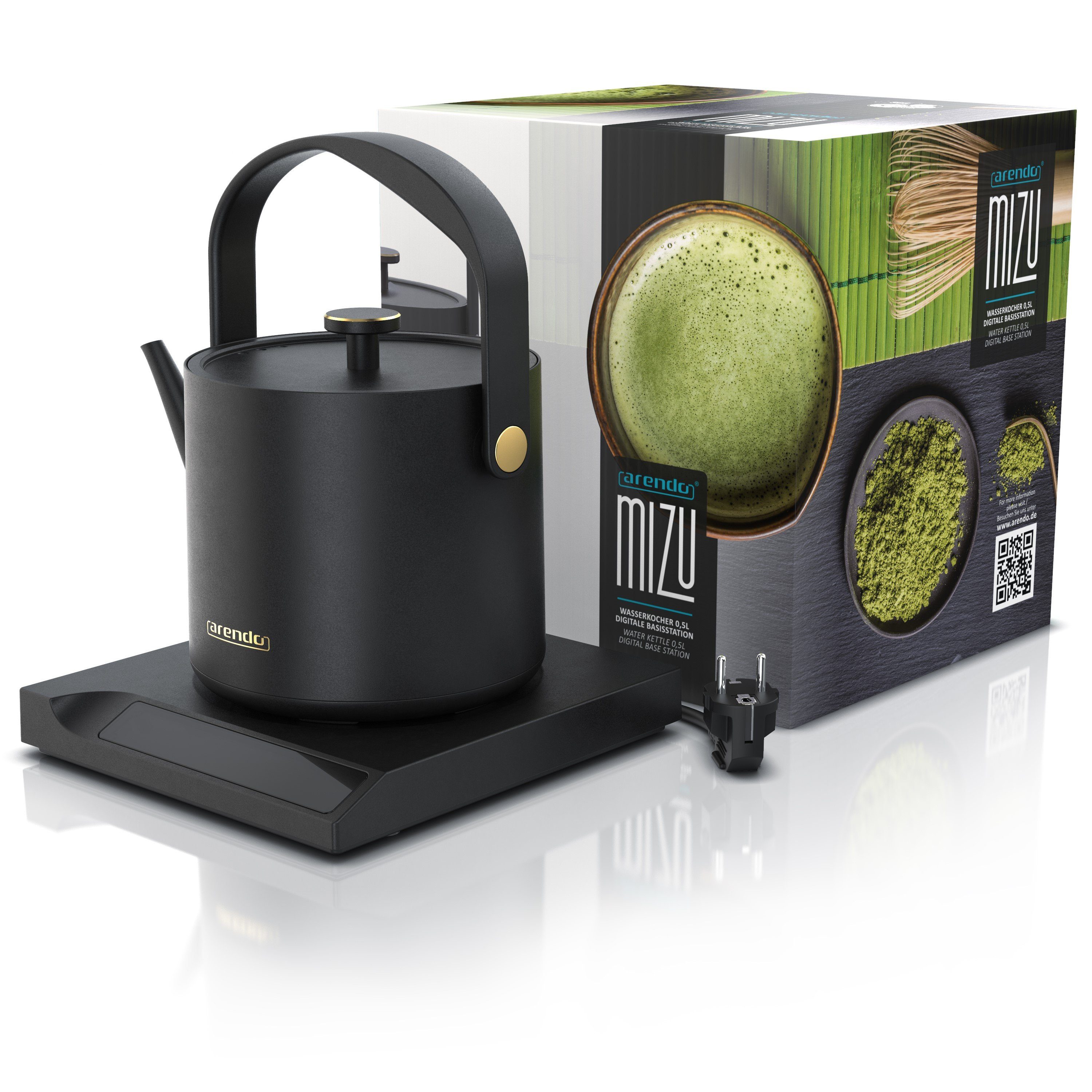 Arendo Wasserkocher aus Edelstahl, mit Temperatureinstellung, Retro Design, Teekocher, 0,5 l, 1000 W, Warmhaltefunktion 30 min, Temperaturwahl 40° - 100°, Sensortasten