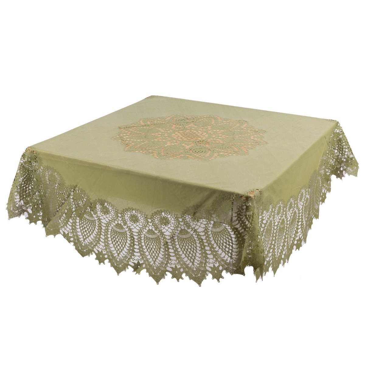 SCHÖNER LEBEN. Tischdecke Tischdecke abwaschbar Häkelspitze Amira rund grün Ø 152cm, wasserabweisend,pflegeleicht,abwaschbar