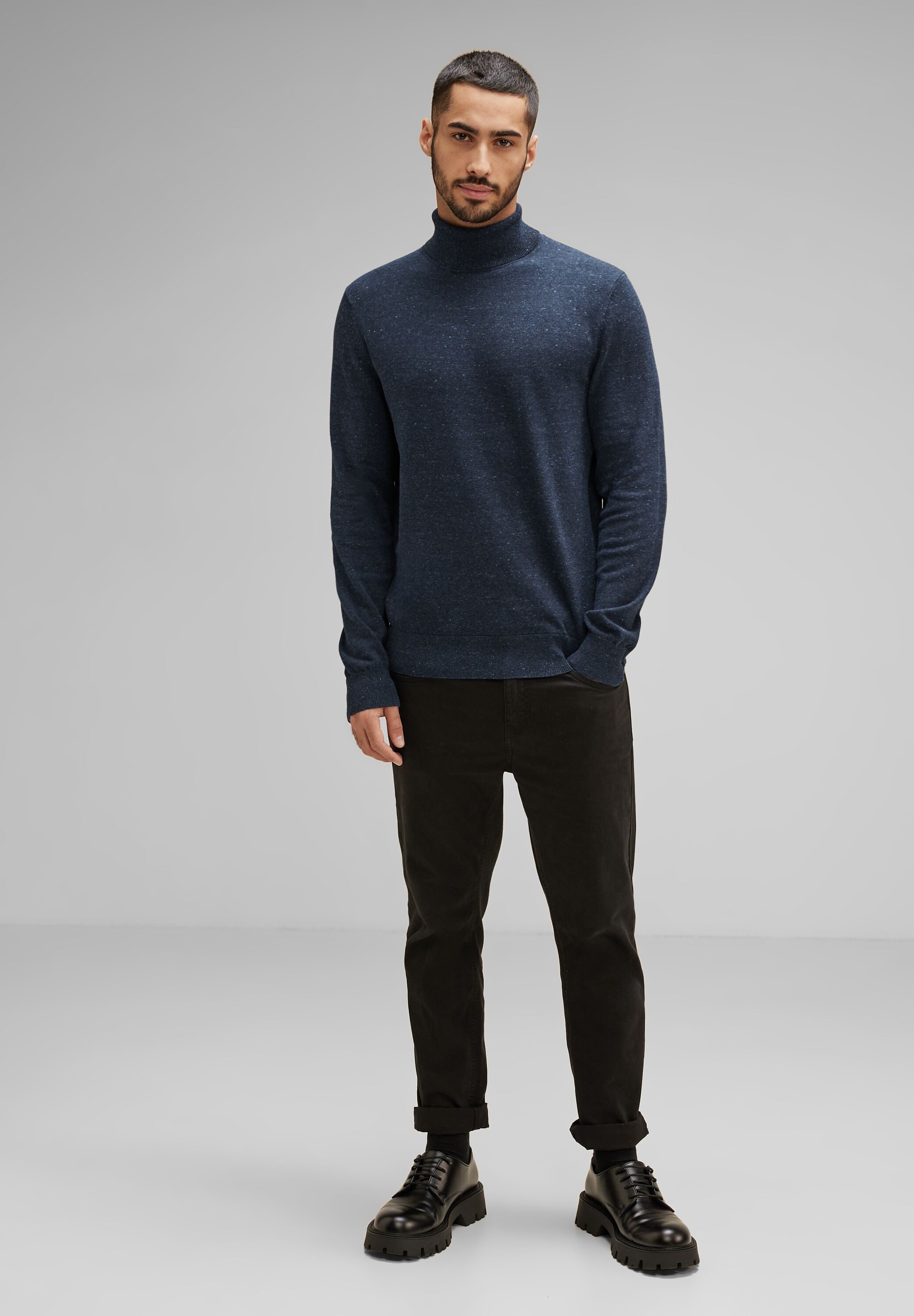 STREET ONE MEN Rollkragenpullover in Melange Optik