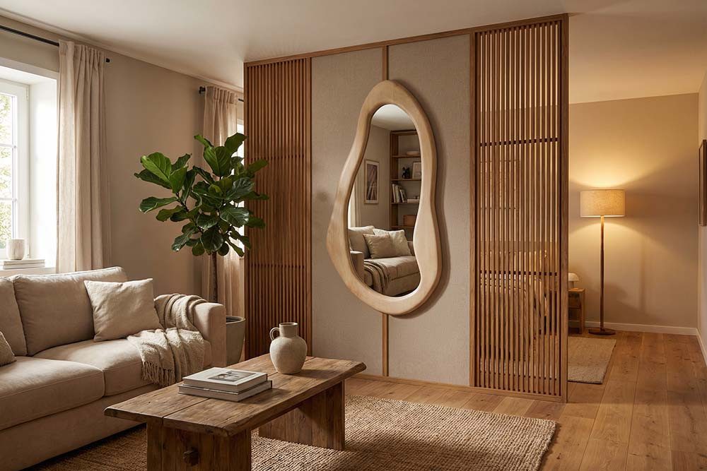 riess-ambiente Wandspiegel ORGANIC 130cm creme - Mango-Massivholz, organische Form, flexibel (Einzelartikel, 1-St), natürlicher Deko-Eyecatcher aus Holz – ideal für Flur oder Wohnzimmer