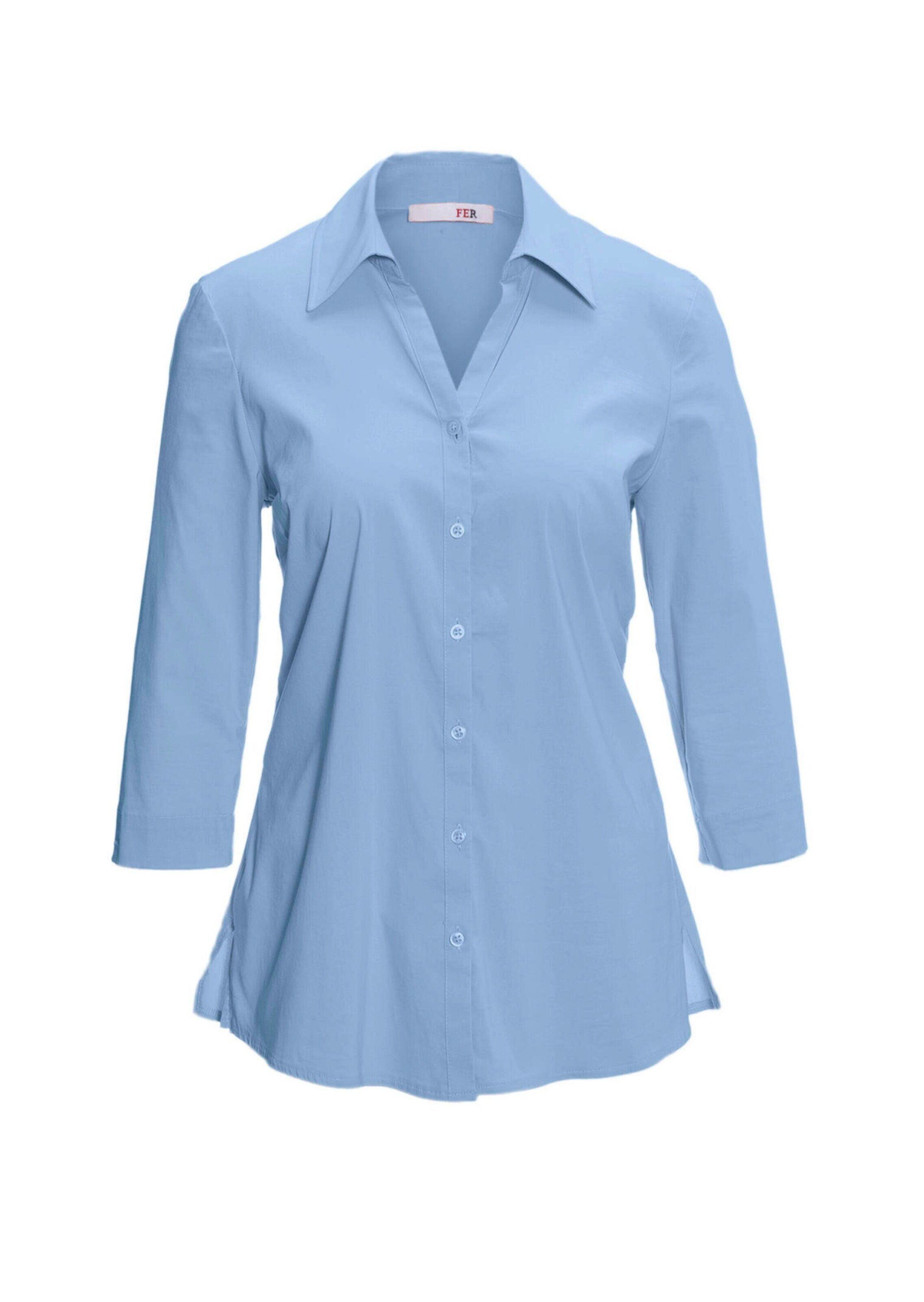 Bluse Hemdbluse GOLDNER Baumwolle mit Stretchbequeme Kurzgröße: bleu