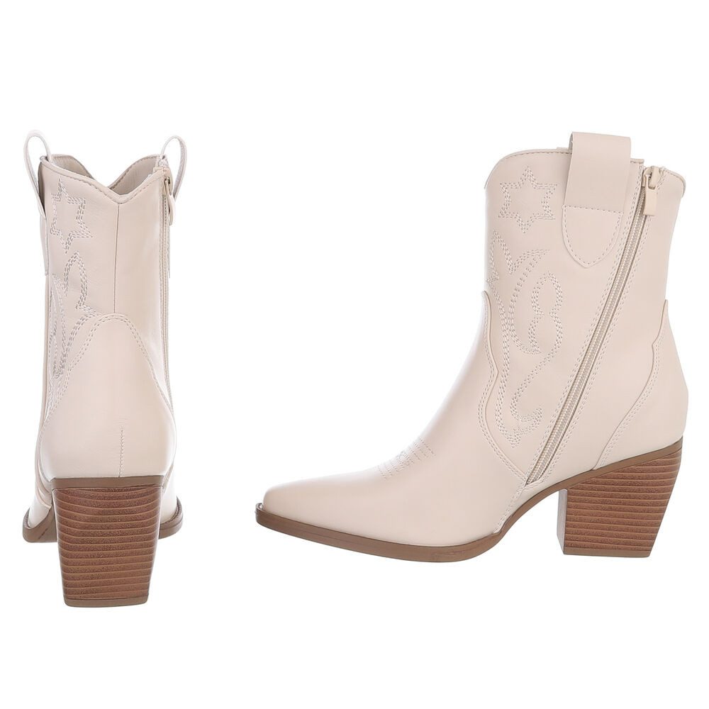 Ital-Design Elegante Westernboots für Damen mit Stickerei und Komfort Westernstiefelette (89937972) Blockabsatz Stiefeletten in Beige