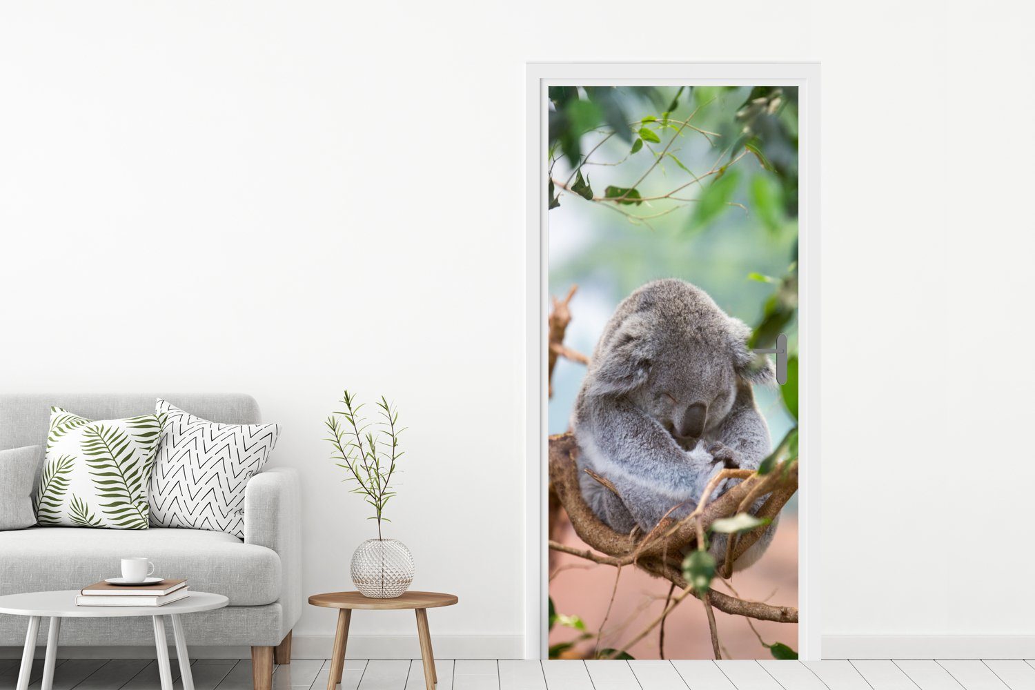 Mädchen, bedruckt, Matt, - Zweige Tür, (1 - Türaufkleber, cm MuchoWow Jungen Koala Kinder - - Türtapete St), 75x205 für Fototapete