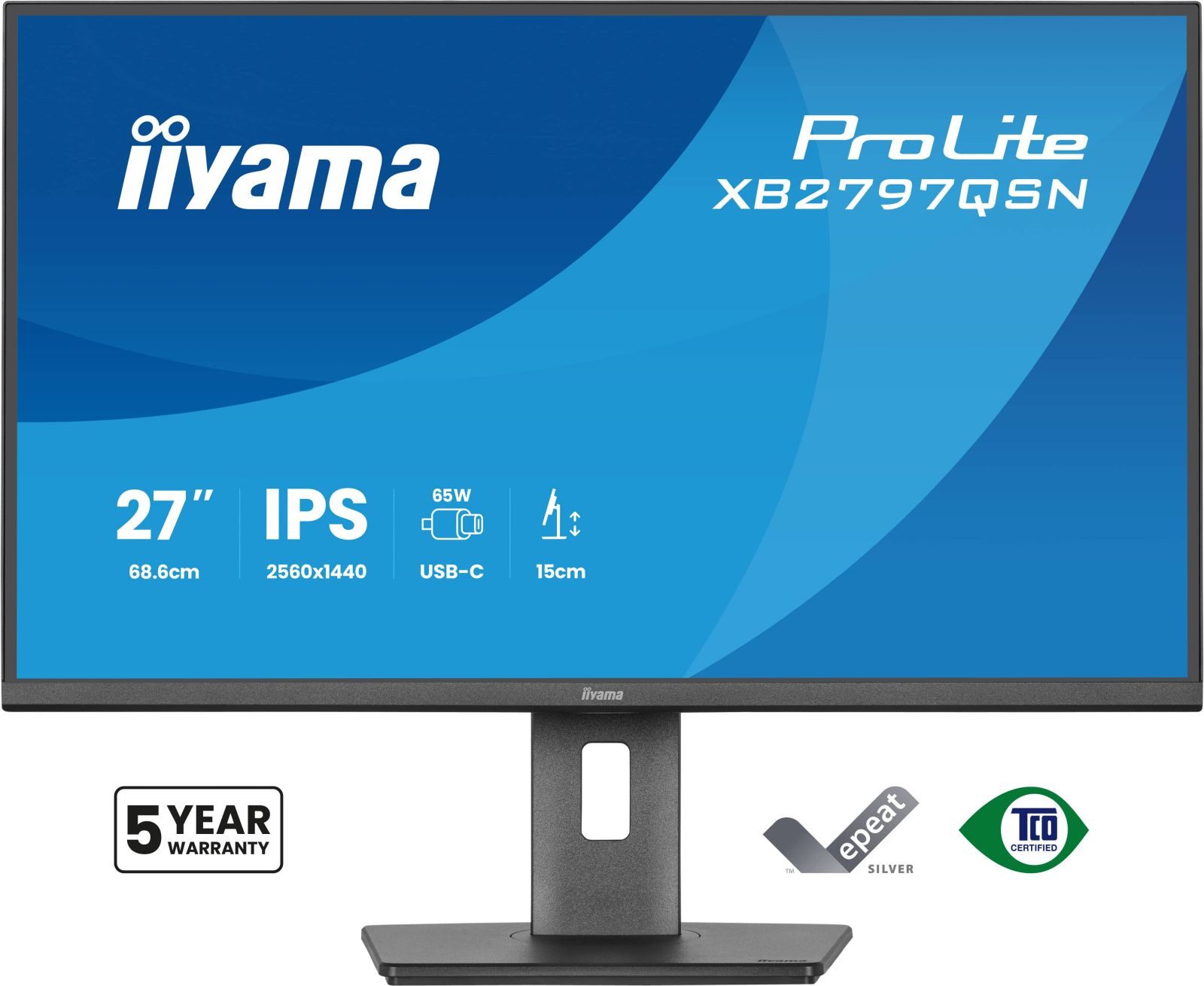 Iiyama iiyama XB2797QSN-B1 TFT-Monitor (2560 x 1440 px, Quad HD, 75 Hz, IPS, Adaptive-Sync, Lautsprecher, HDCP, Pivot, Höhenverstellbar)
