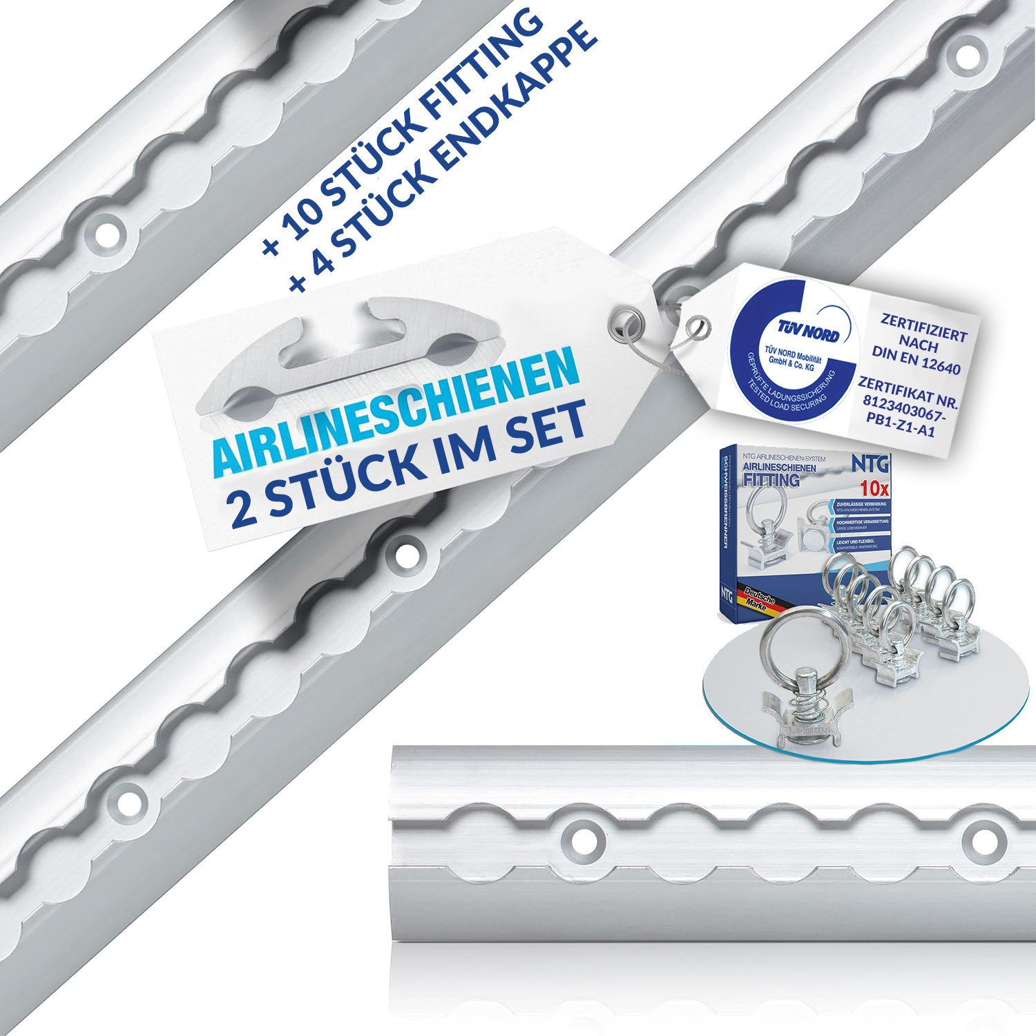 Spanngurt Airlineschiene Zurrschiene 2x1m 1m halbrund Alu m. Bohrung Starterset