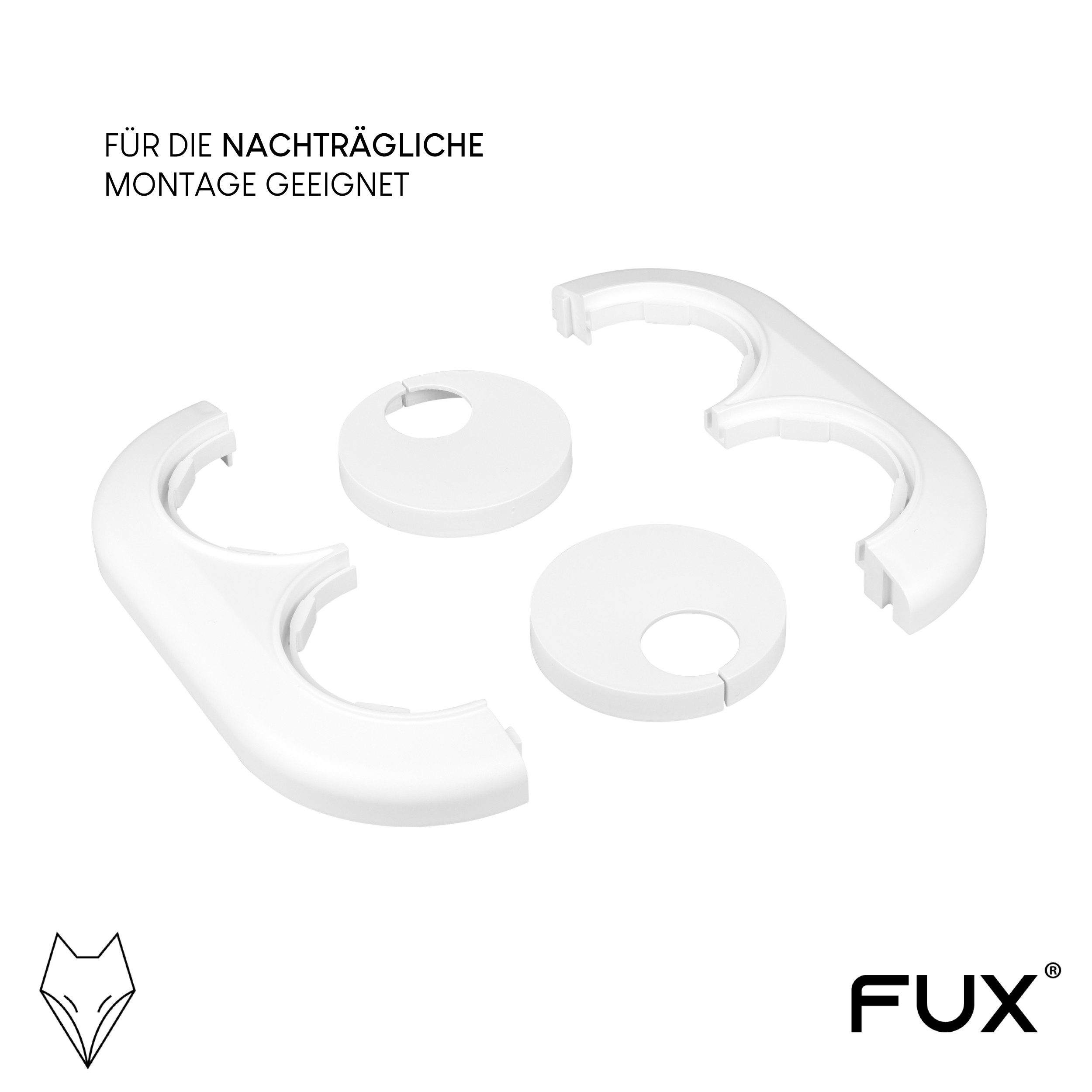 FUX Heizungsverkleidung Doppel Heizungsrohr Rosette, Rohrabstand variabel, Rohrabdeckung, Zubehör für Heizkörper, Abdeckungen Heizungsrohr