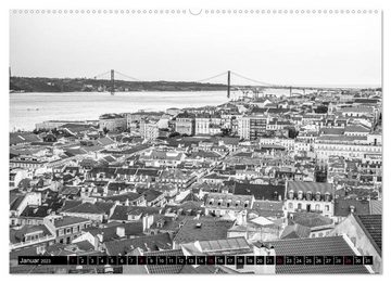 CALVENDO Wandkalender Lissabon Faszination Schwarz Weiss (Premium, hochwertiger DIN A2 Wandkalender 2023, Kunstdruck in Hochglanz)