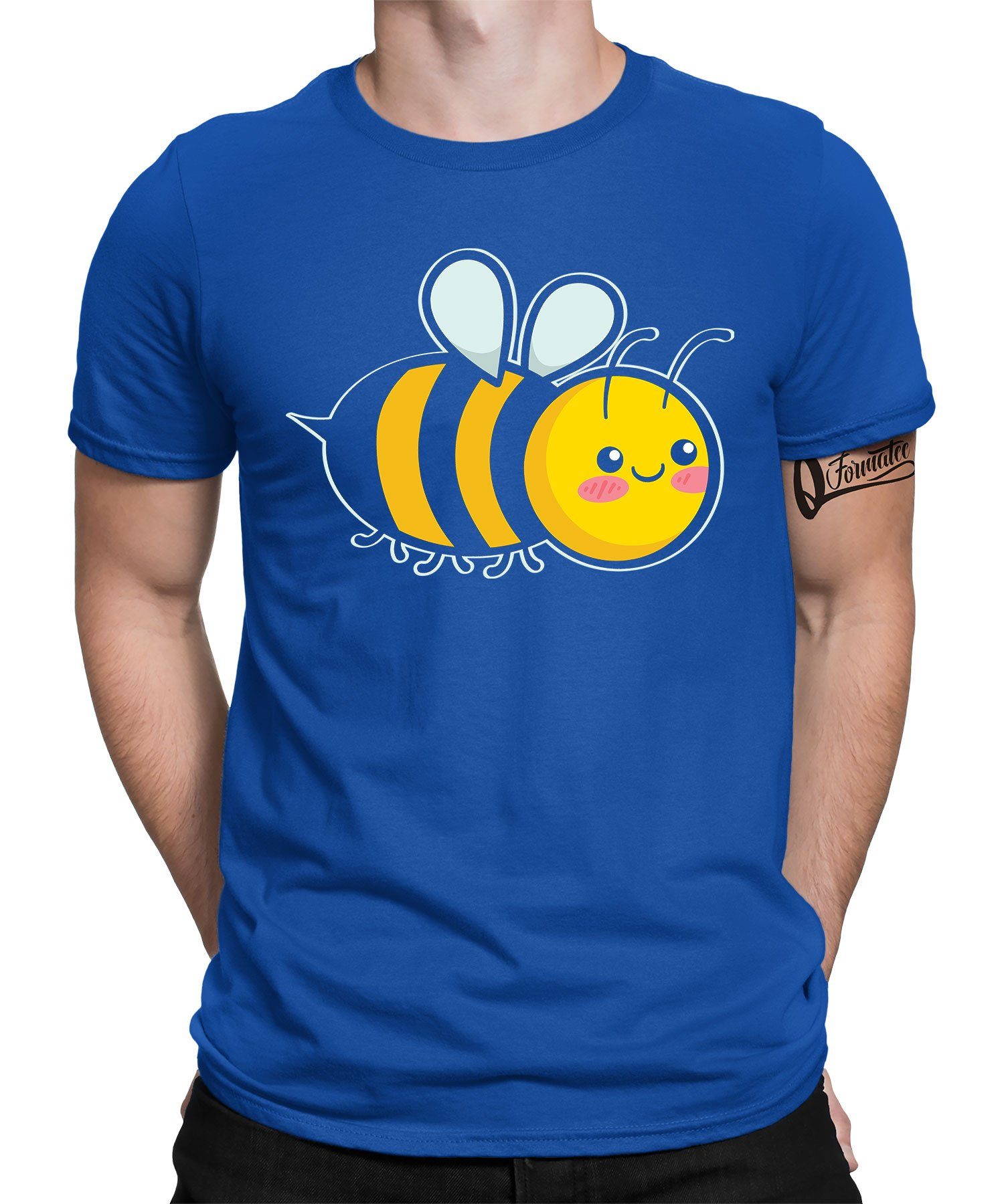 Quattro Formatee Kurzarmshirt Süße Biene Imker Honig Herren T-Shirt (1-tlg) Blau