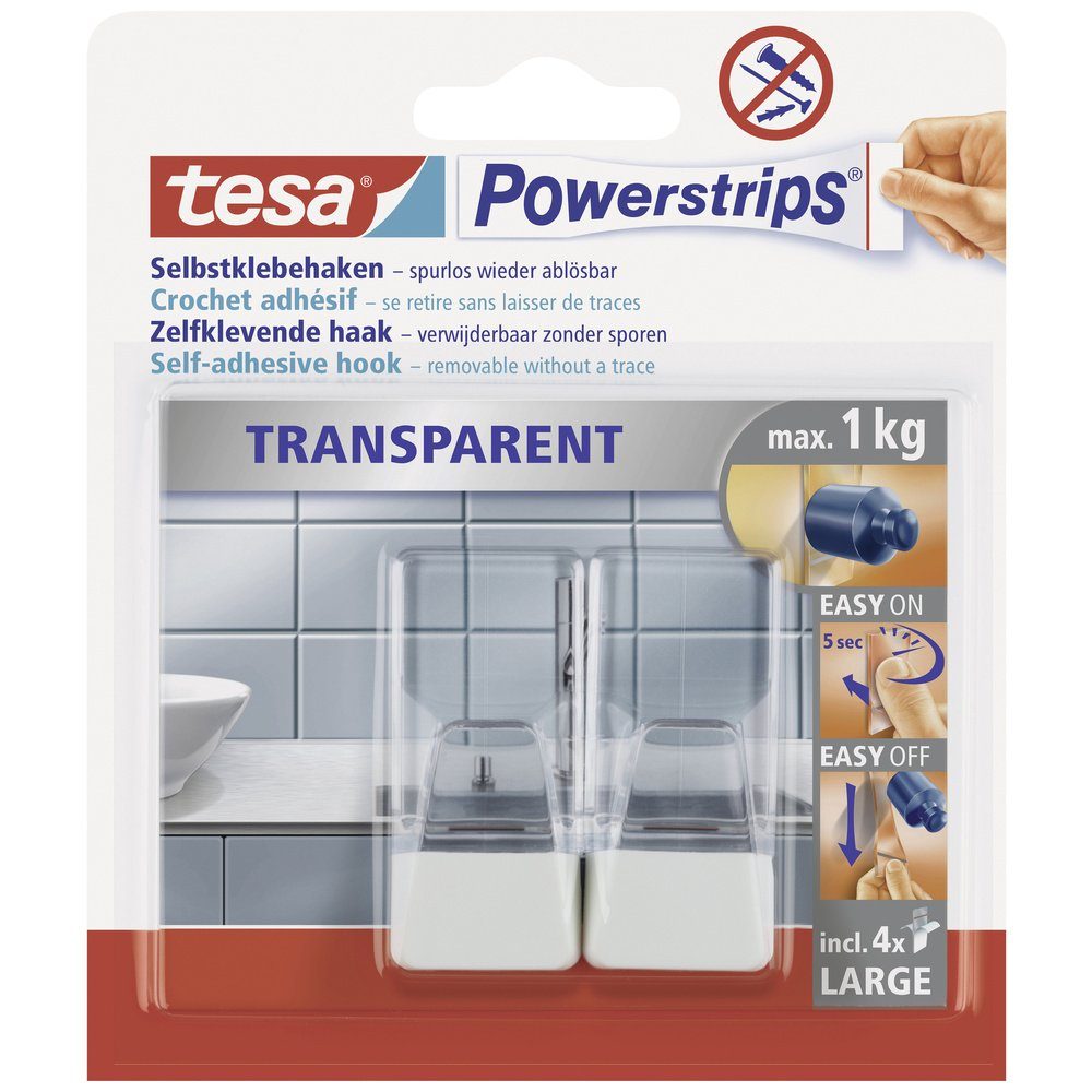 Klebehaken tesa POWERSTRIPS® Klebehaken Large Transparent, Weiß Inhalt: 2 St.