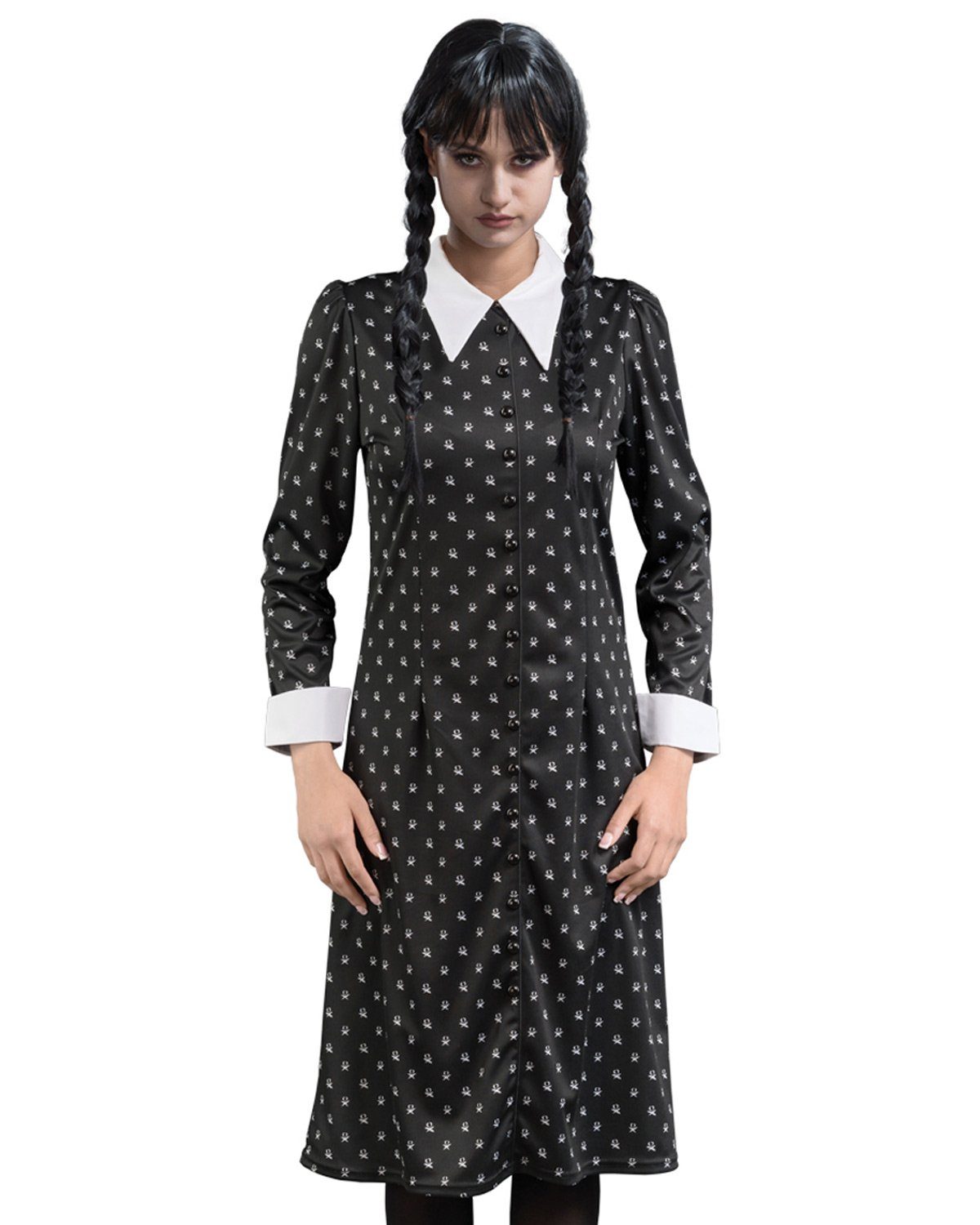 CHAKS Hexen-Kostüm Kostüm 'Wednesday' für Damen, Print Kleid Schwarz günstig online kaufen