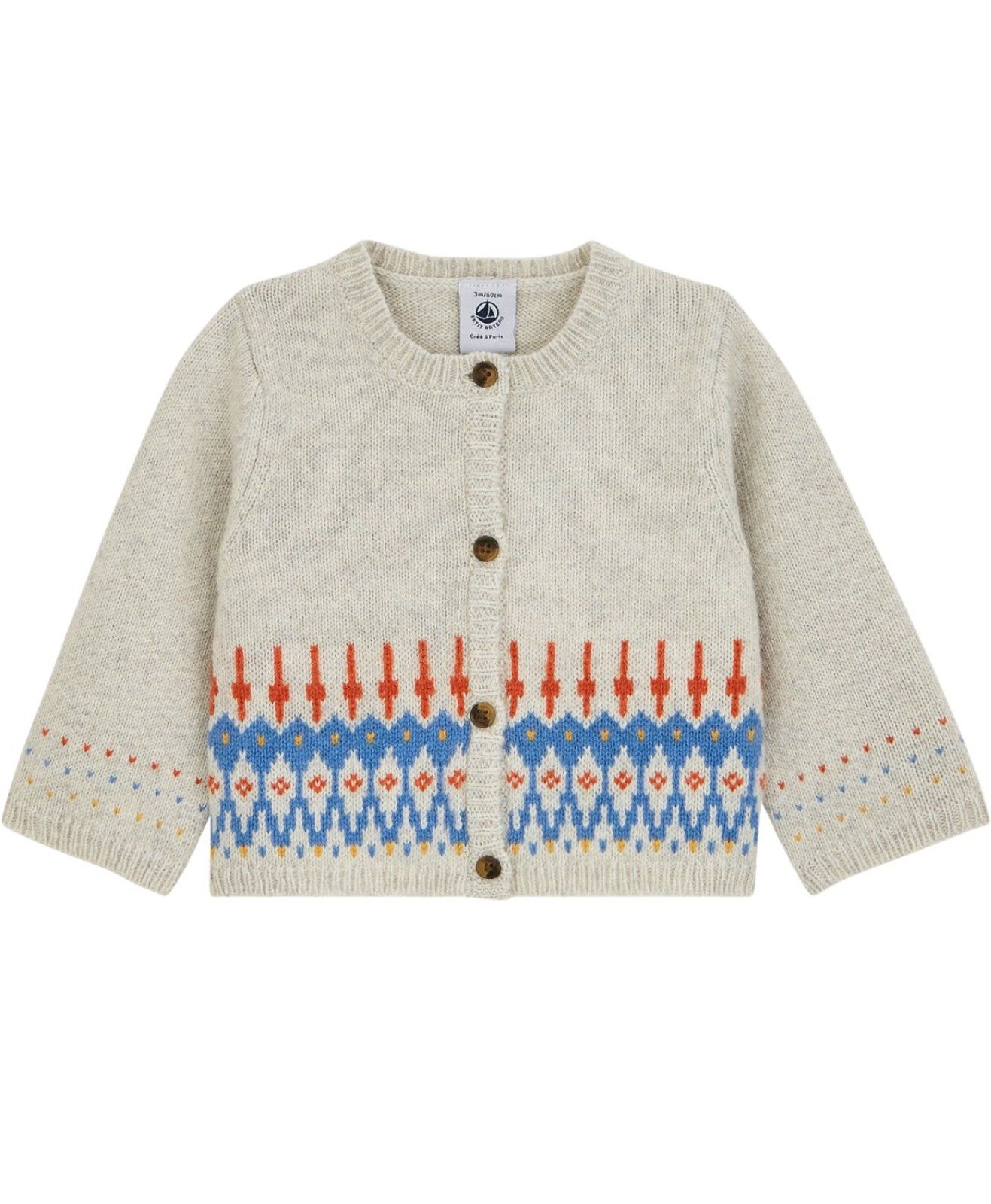 Petit Bateau Strickjacke Petit Bateau Baby Strickjacke Cardigan beige Jacquard Muster