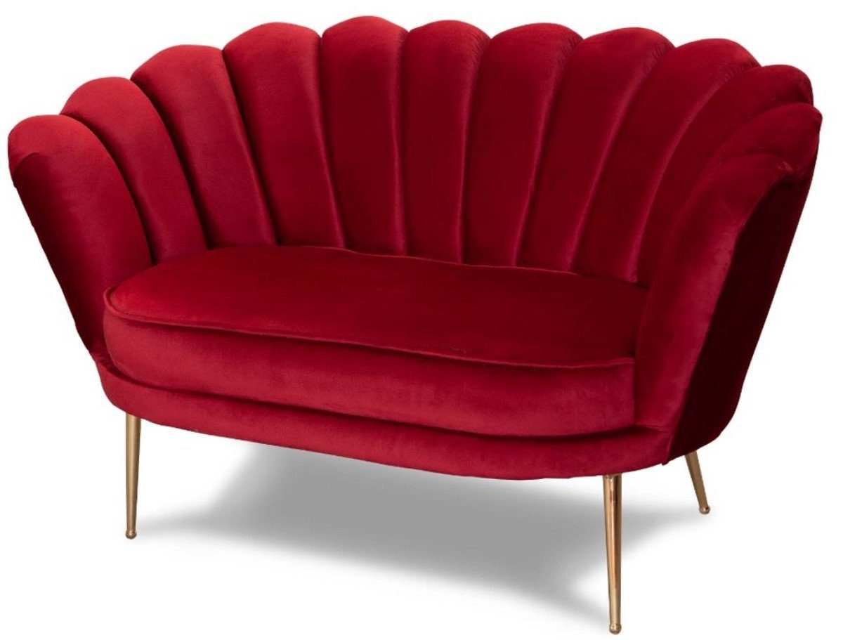 Casa Padrino 2-Sitzer Designer Art Deco Wohnzimmer 2er Sofa Rot / Messingfarben 115 x 50 x H. 80 cm - Art Deco Wohnzimmer Möbel