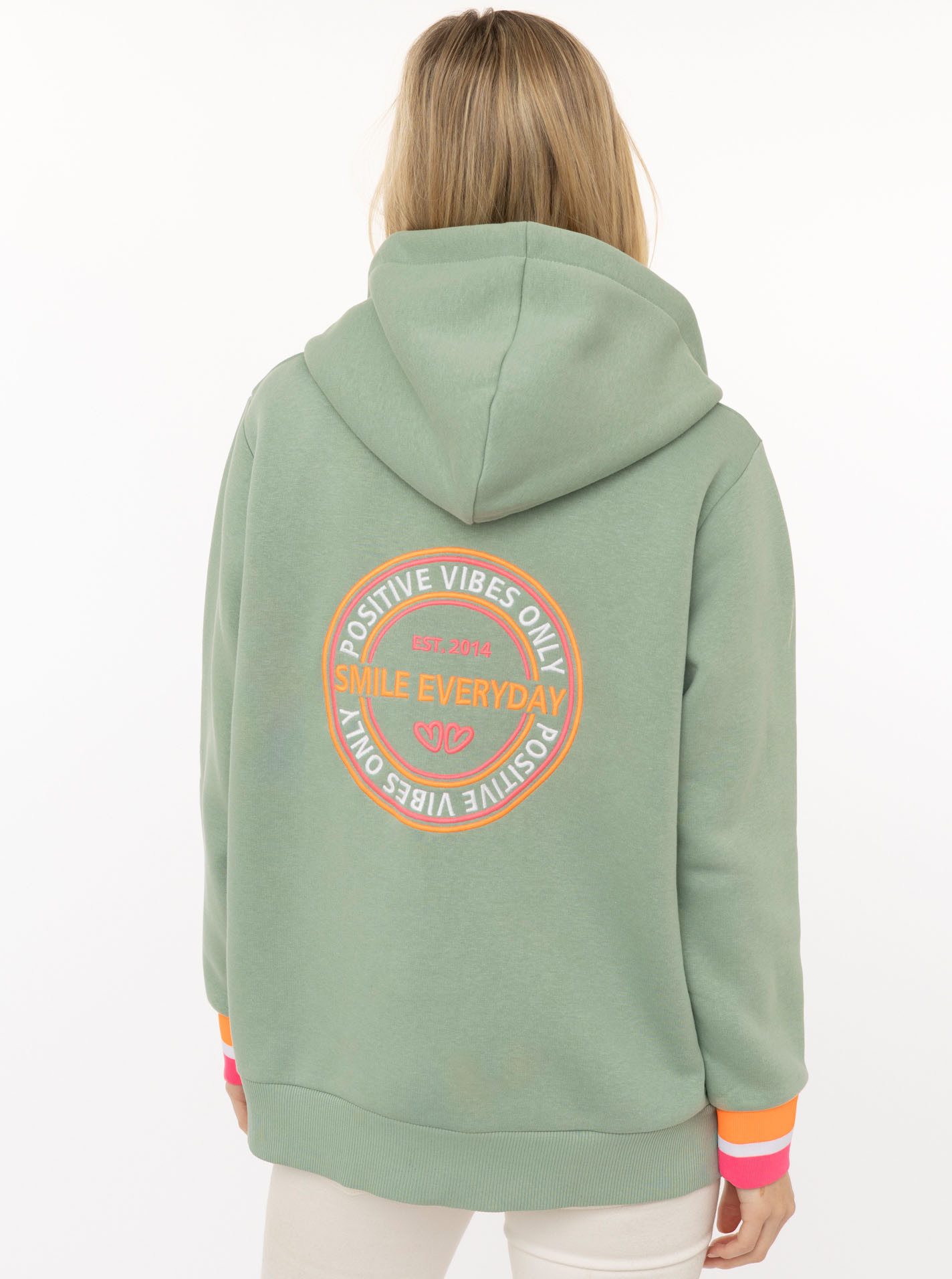 Zwillingsherz Kapuzensweatjacke "Smile Everyday ZH" Kapuze, Taschen, Langarm, Stickerei, Reißverschluss