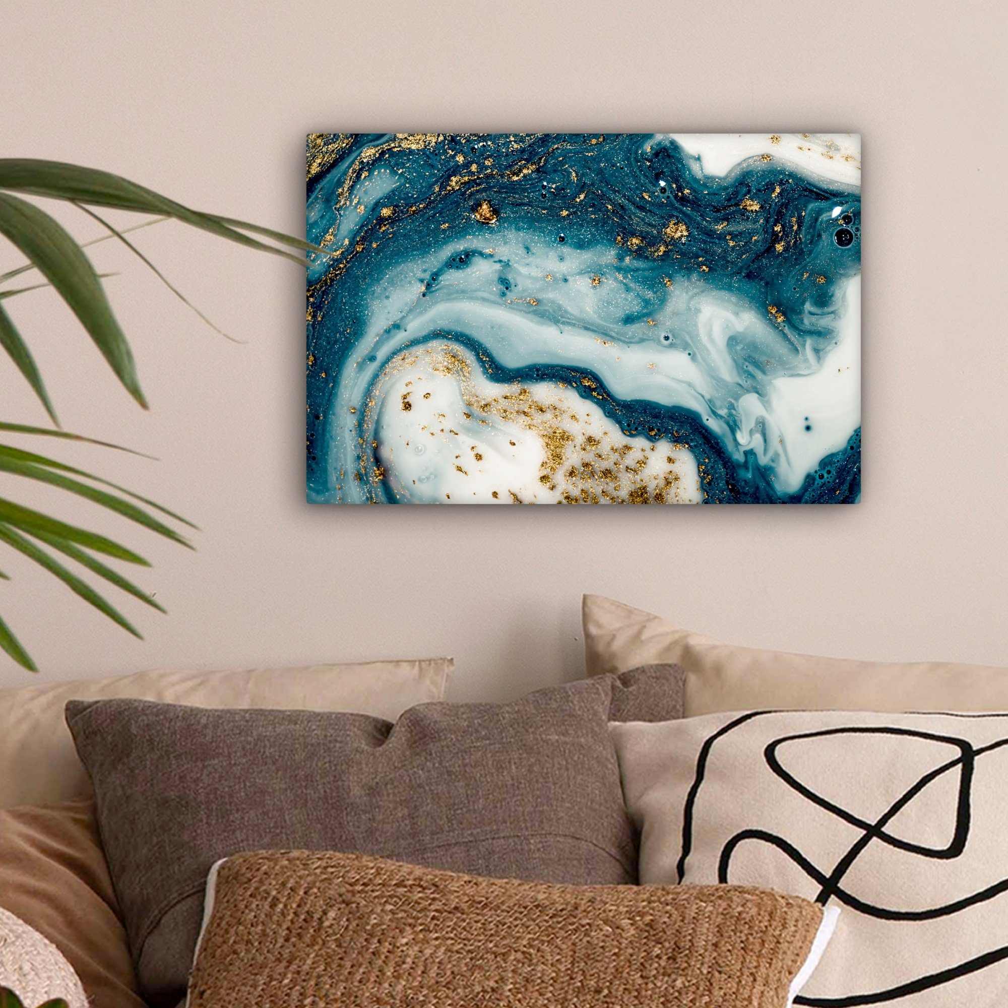 OneMillionCanvasses® Leinwandbild Wandbild Glitter Marmor St), (1 30x20 - Aufhängefertig, Gold, - - Farbe Wanddeko, Leinwandbilder, cm