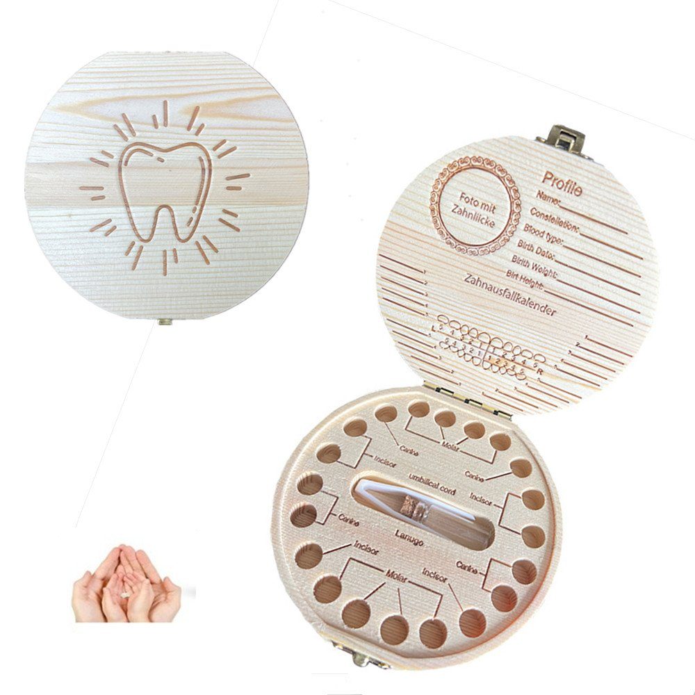 XDeer Zahndose Milchzahndose Holz Zahndose Mädchen & Jungen,Milchzähne Box, Milchzähne Box Aufbewahrungsbox mit Display Funktion