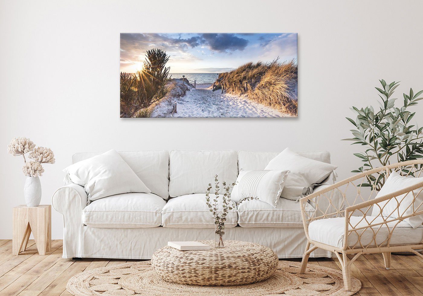 Levandeo® Leinwandbild, XXL Leinwandbild 115x55cm Bild Sand Strand Düne Mee günstig online kaufen
