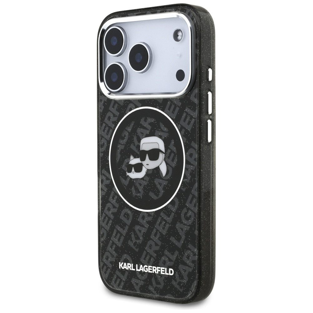 KARL LAGERFELD Handyhülle MagSafe iPhone 17 Pro Kunststoff schwarz Glitzer Logo 6,3 Zoll, Kantenschutz