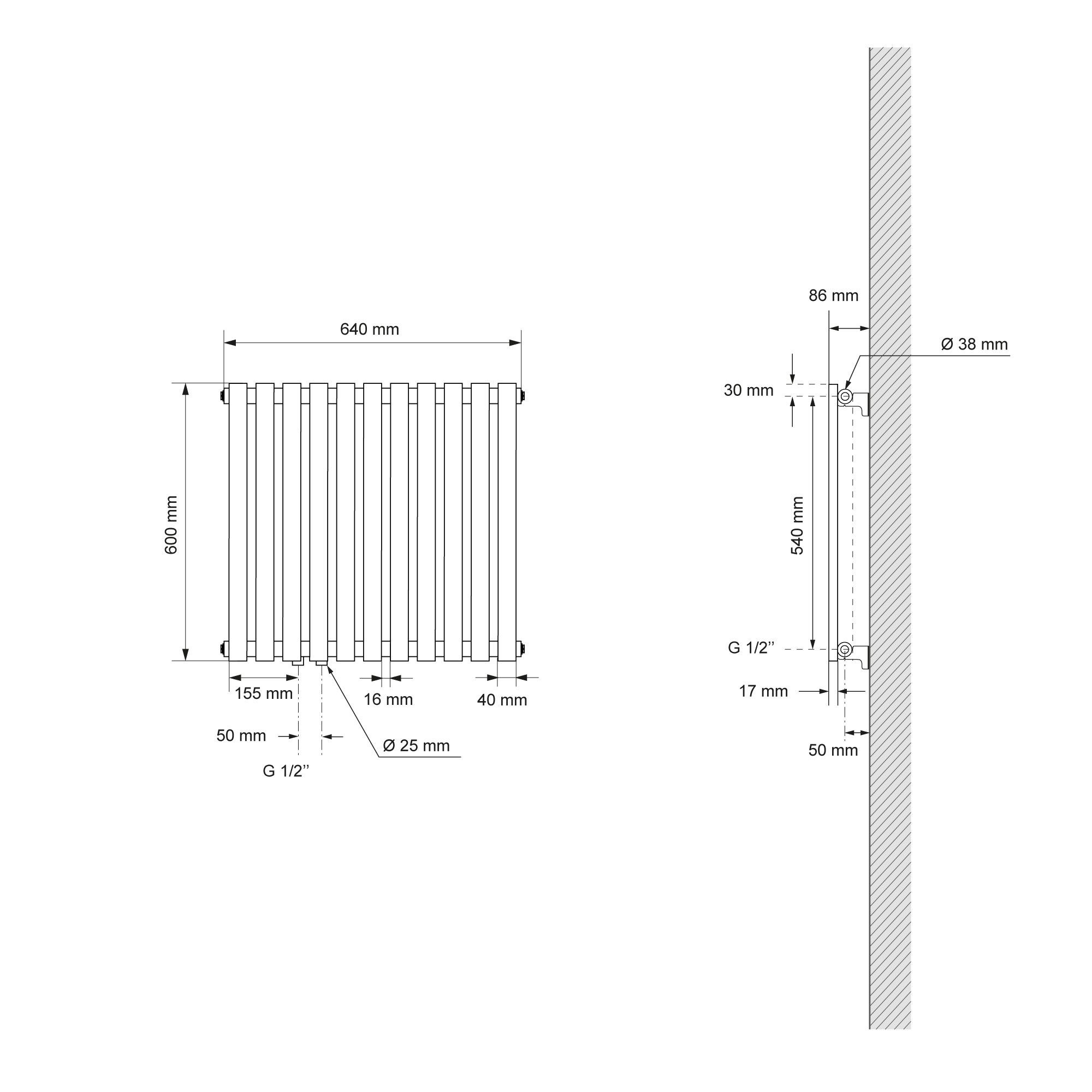 Stella LuxeBath Heizkörper horizontal Schwarz Designheizkörper Paralellheizkörper, 640x600mm