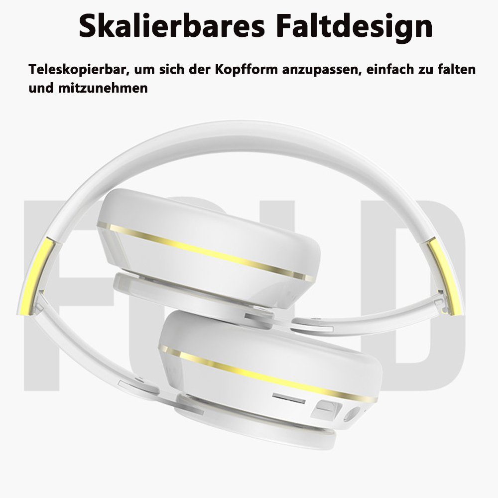 GelldG Kabellose Kopfhörer über Kopfhörer Weiß mit Mikrofon Ohr, Bluetooth-Kopfhörer