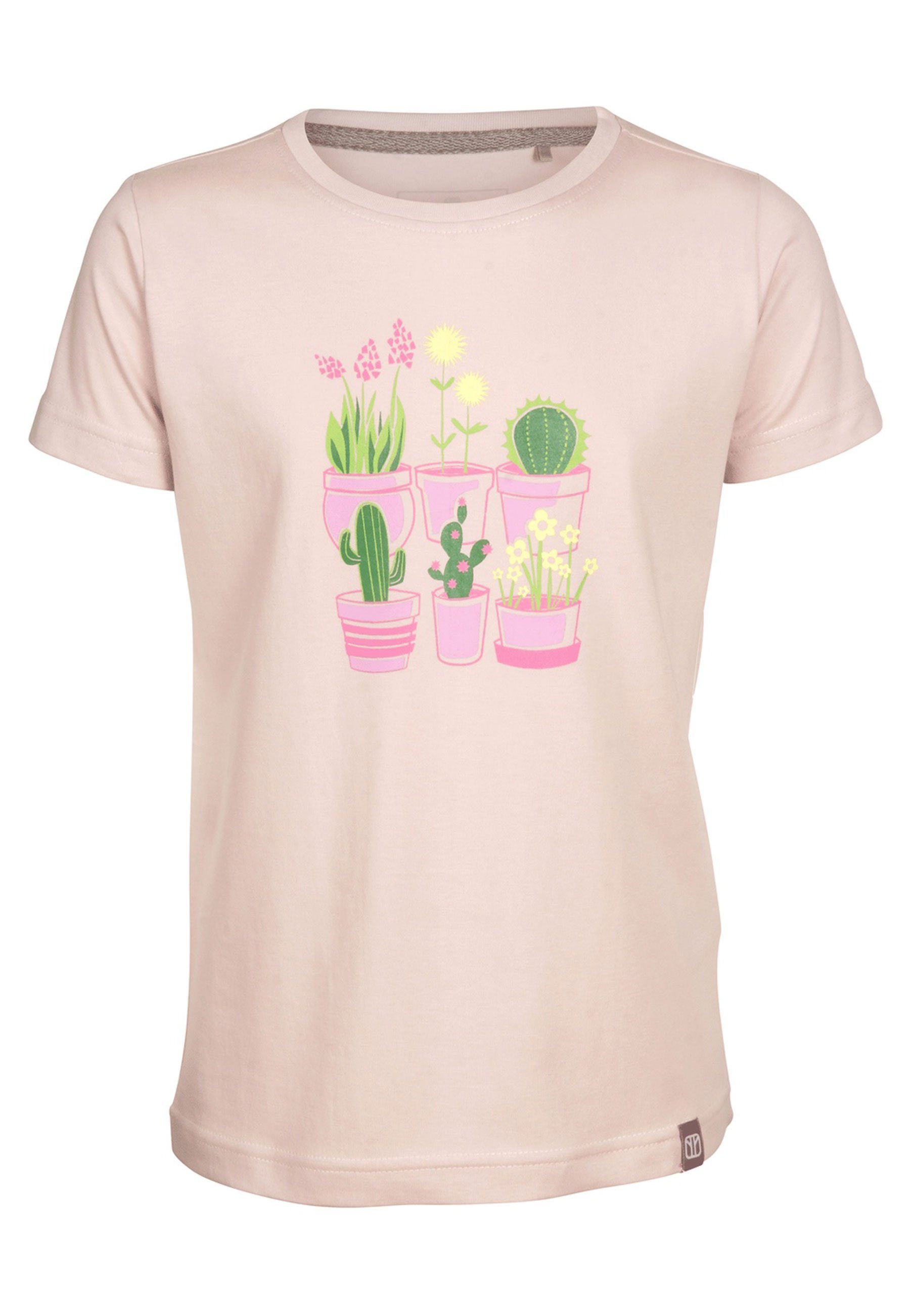 Elkline T-Shirt Plantsarefriends Jersey Kurzarm Blumen Kaktus Brust Print softstone