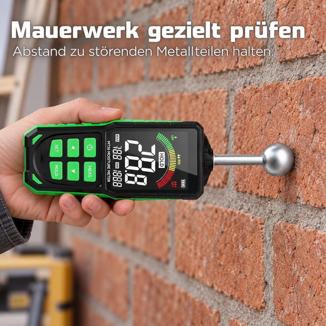 TSE Feuchtigkeitsmesser MILFECH Feuchtigkeitsmessgerät Wand 5–40 mm USB-C 3-Zoll Farbdisplay, (Feuchtigkeitsmessgerät), Zerstörungsfreie Messung, automatische K – Bild 3 von 5