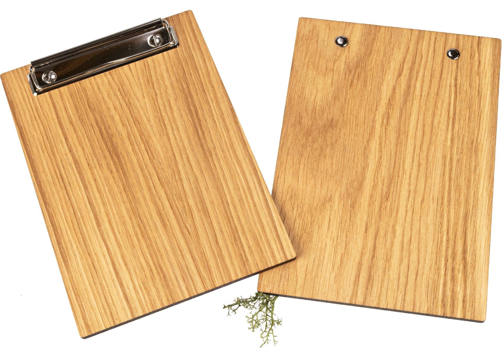Holz Frank Schreibmappe Eiche Klemmbrett FSC® zertifiziert DIN A5 geölt mit Briefklemme Silber