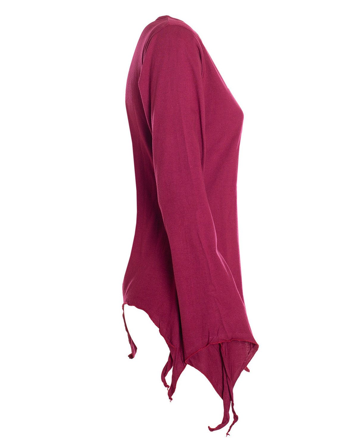 Vishes Zipfelshirt Damen Langarm Shirt Rundausschnitt Zipfelsaum Jersey Alternative Mode, Boho, Hippie, Ethno, Festival